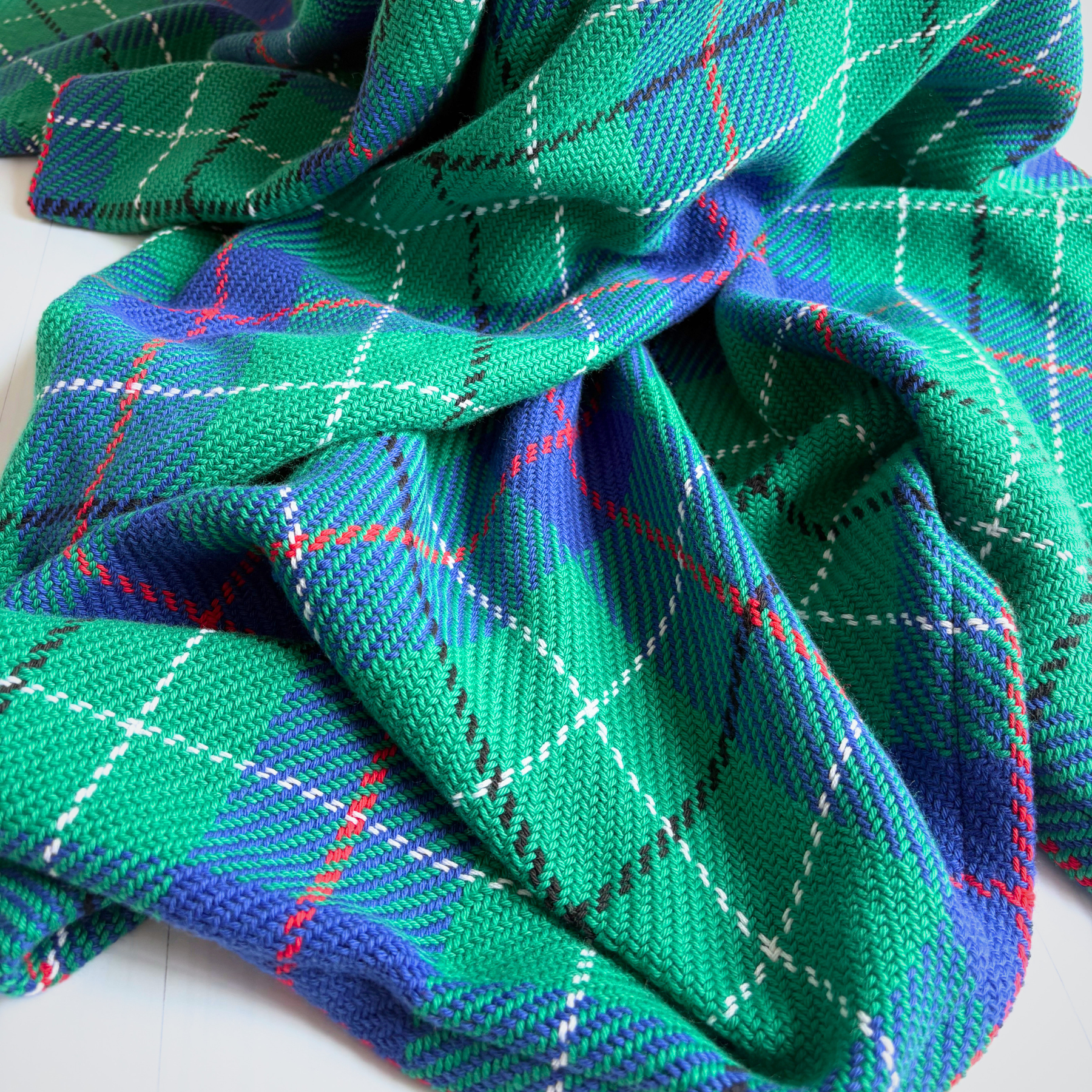 Baby Blanket - Handwoven - Easy care cotton - Green/blue tartan