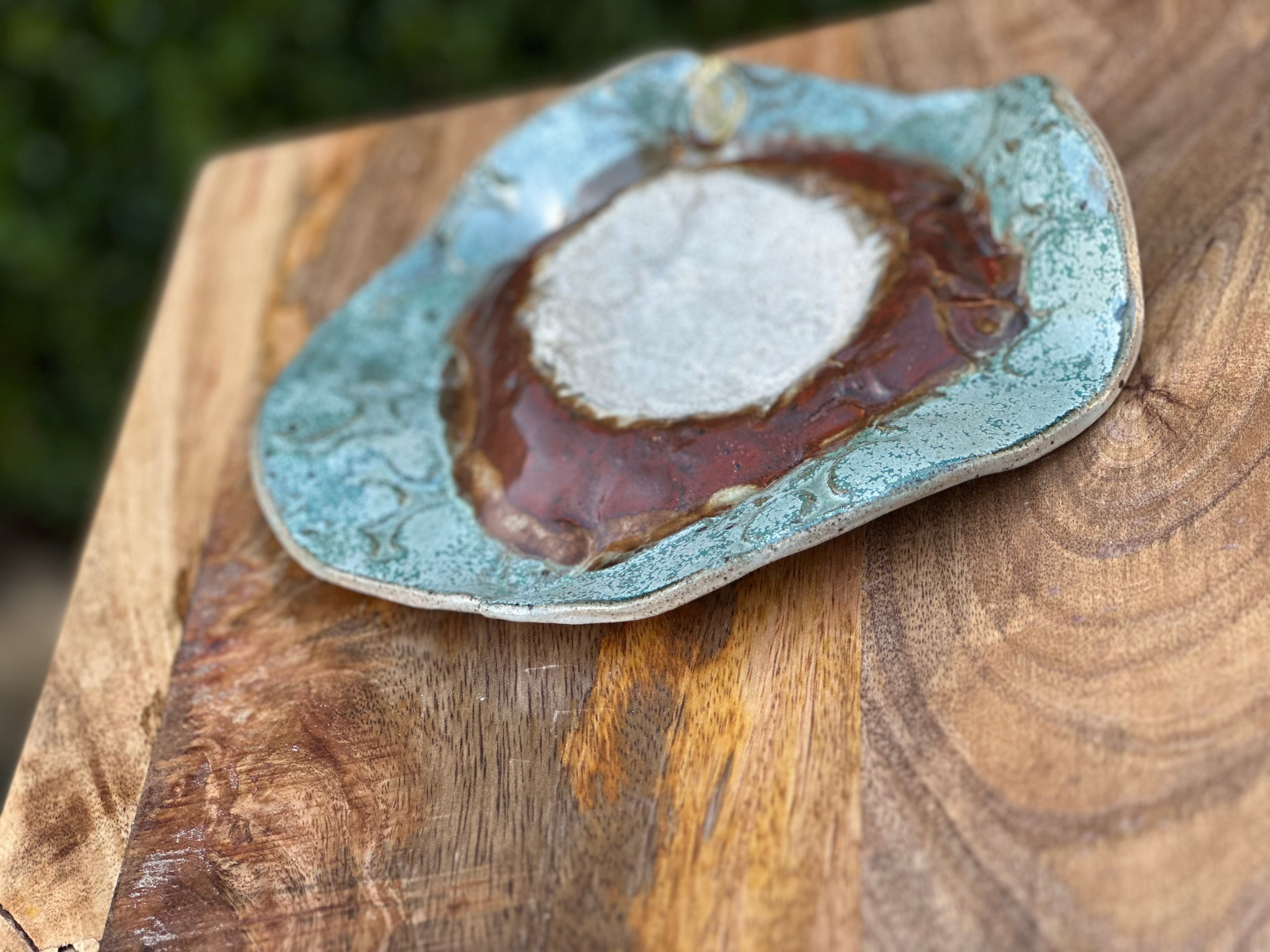 Handmade Chip & Dip Plate | Textured Stoneware | One of a Kind - Billabong