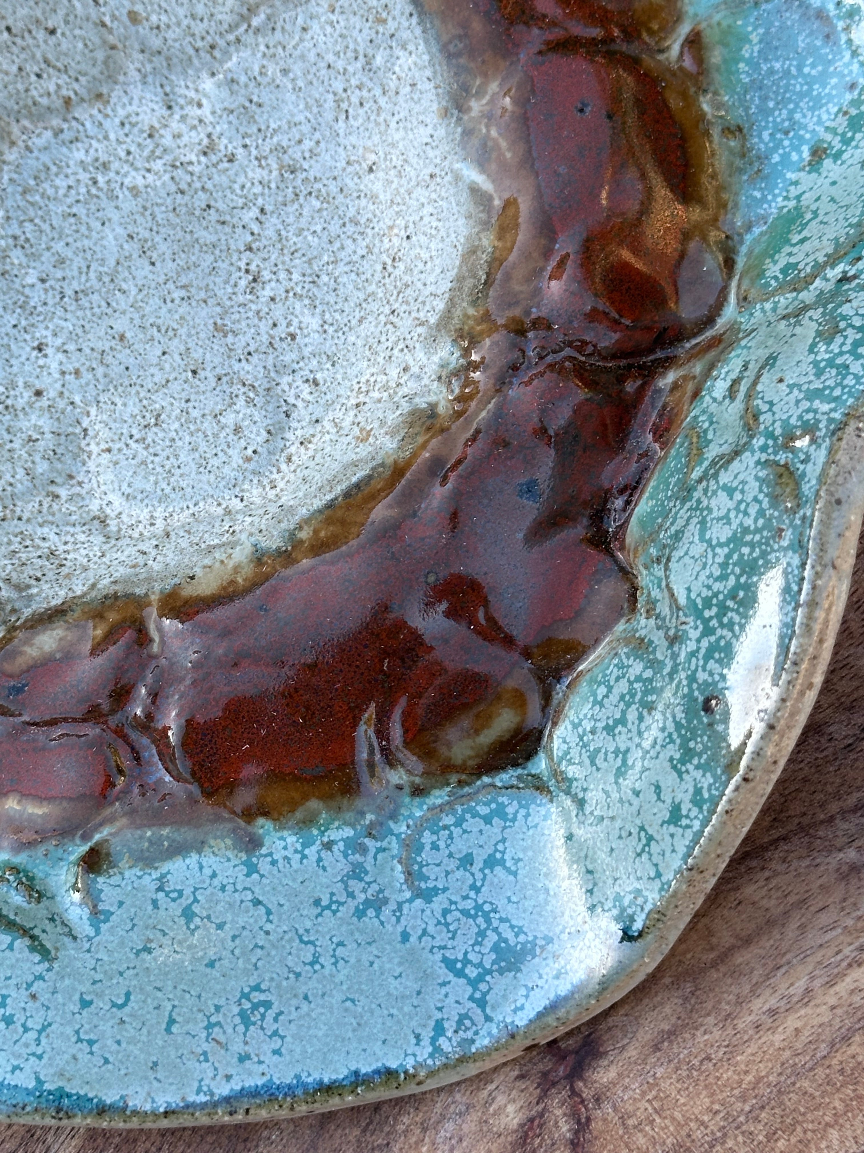 Handmade Chip & Dip Plate | Textured Stoneware | One of a Kind - Billabong