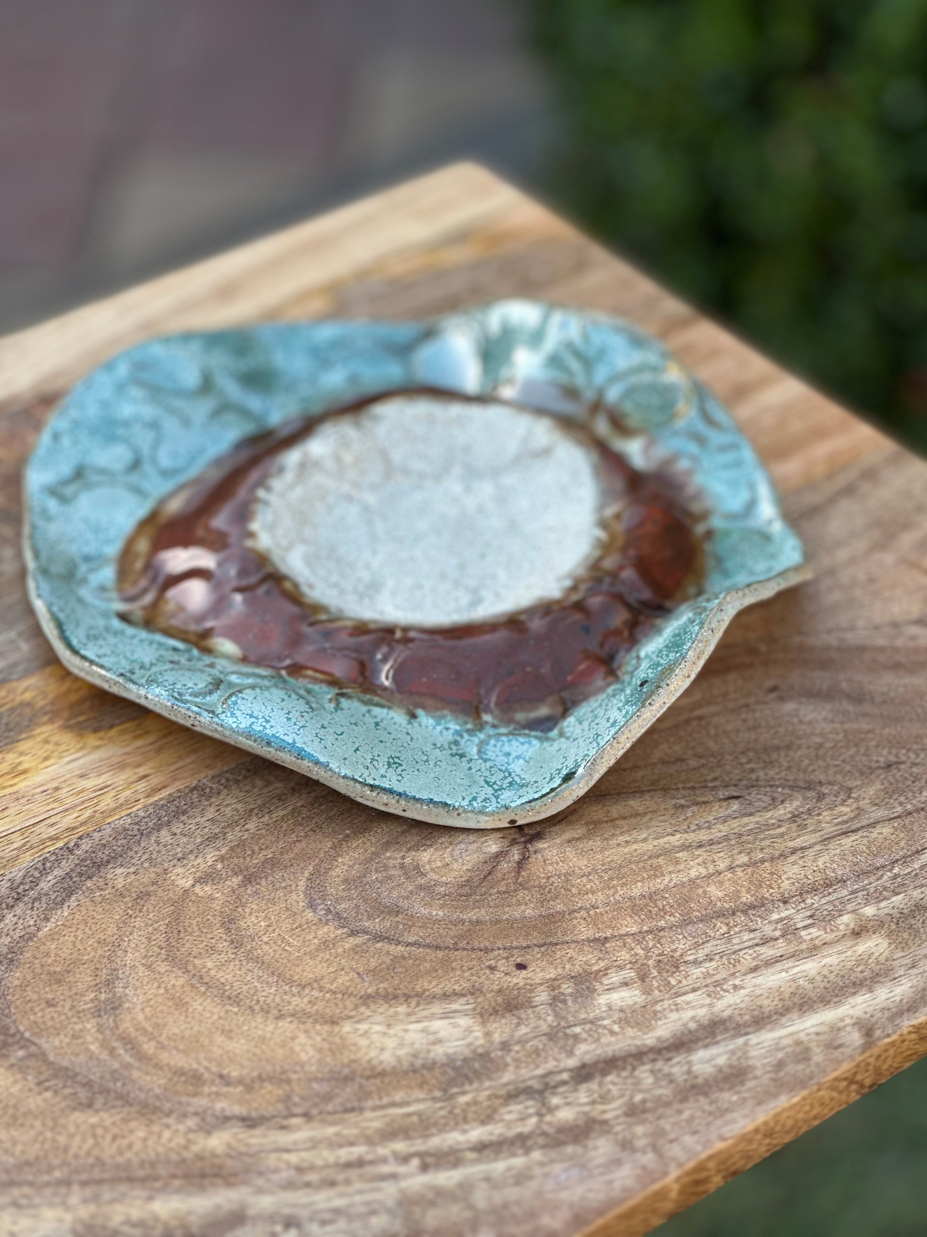 Handmade Chip & Dip Plate | Textured Stoneware | One of a Kind - Billabong