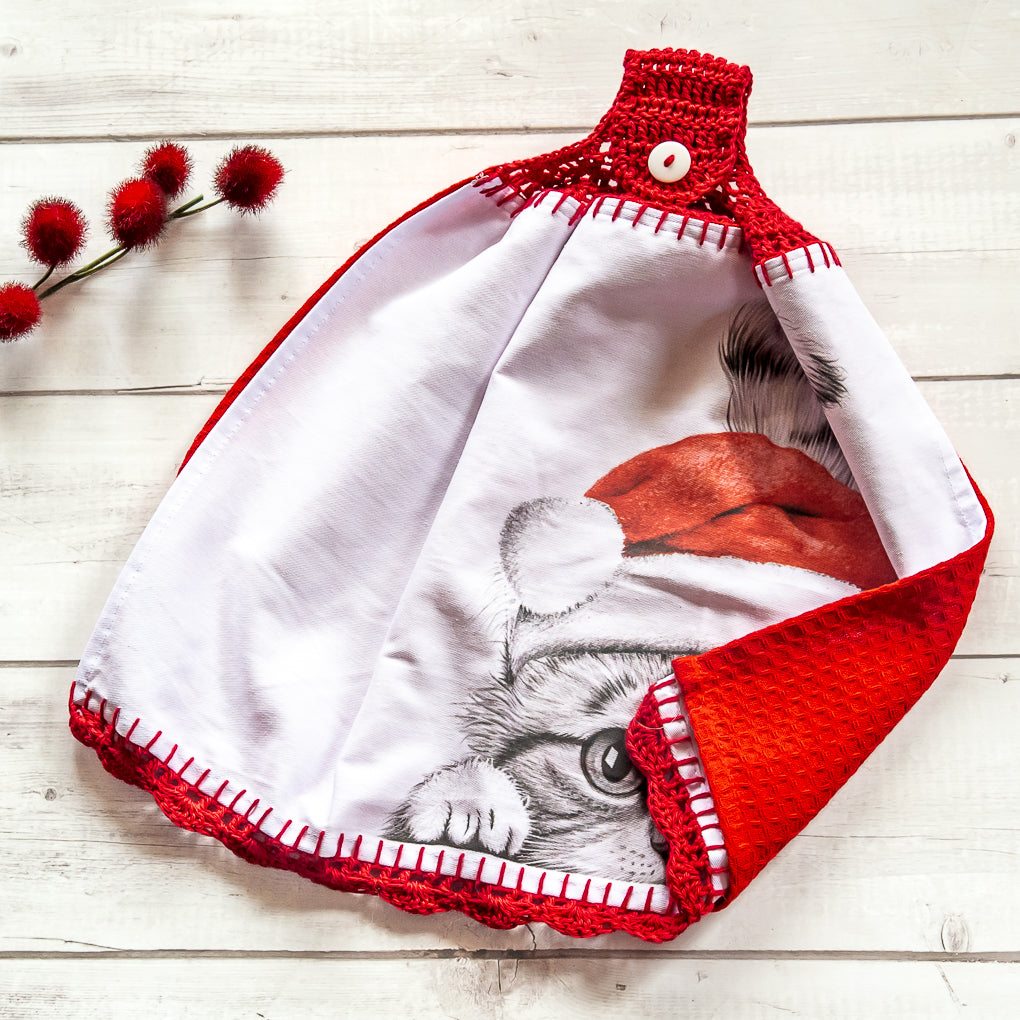 Pet Loving Christmas Themed Hanging Tea Towels - Hand Towels - Double Sided