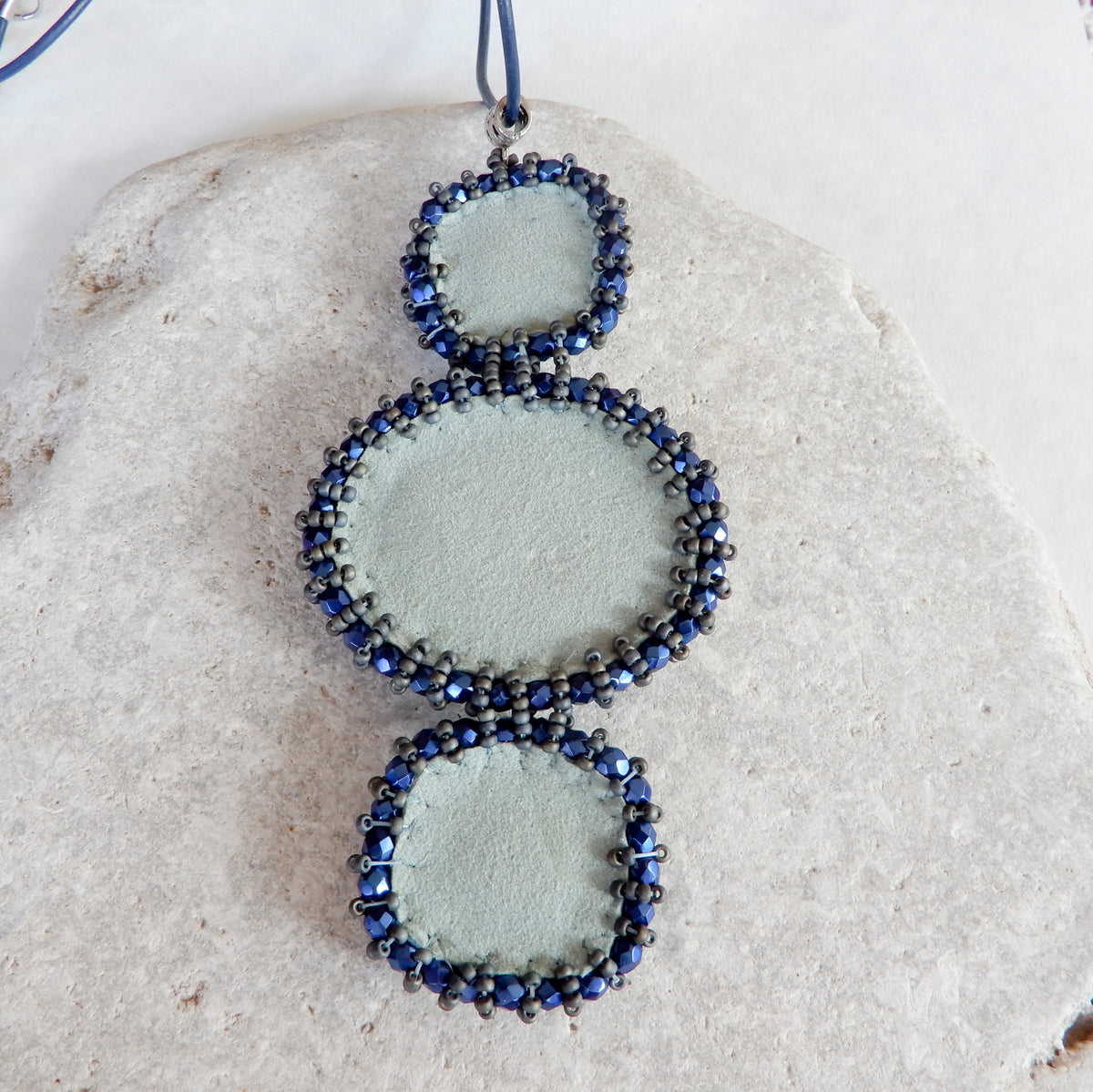 Bead Embroidered Lace Agate Gemstone Pendant