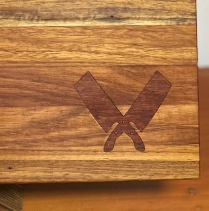 Handcrafted Artisan Rosewood Chopping Block with Cleaver Inlay