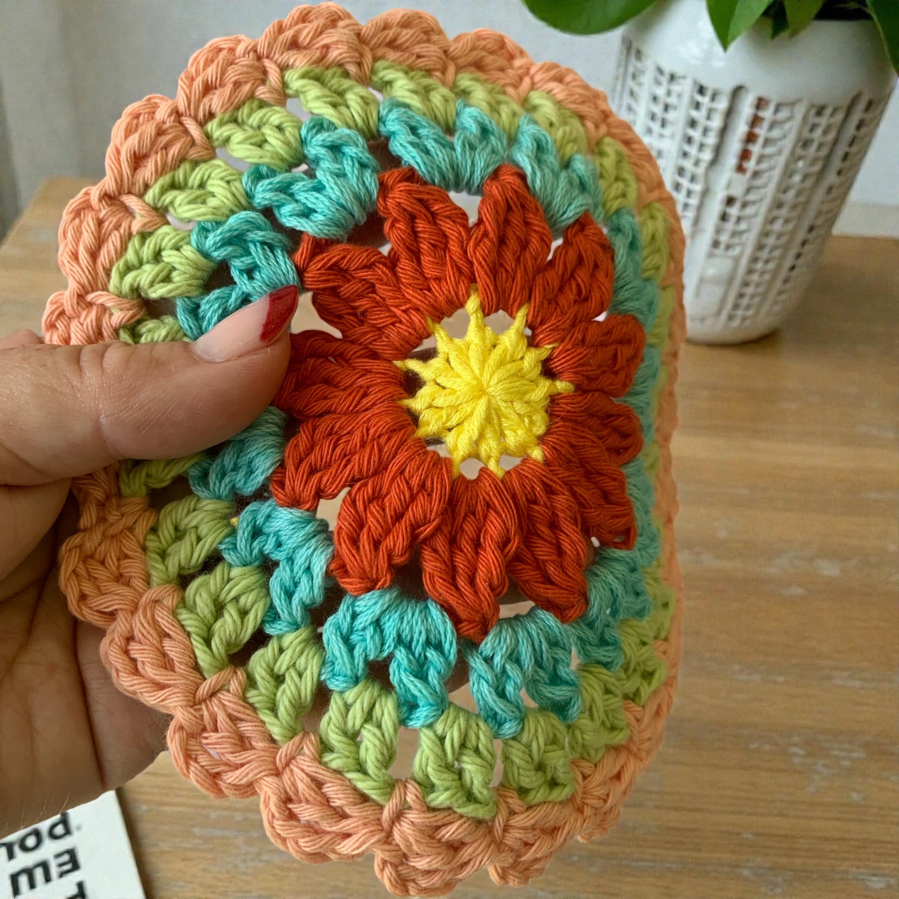 Mandala Crochet Coasters – Bright Boho Table Decor – Handmade Cotton Drink Coaster Set – Colourful Home Gift Idea - set of 4 or 6