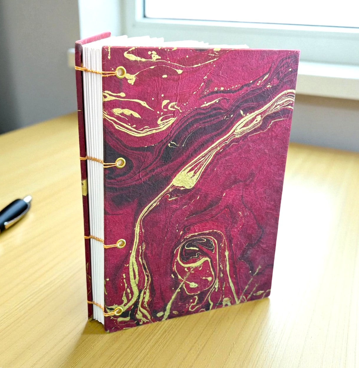 Handmade Lay Flat Coptic Stitch Journal, Marbelled Paper Cover