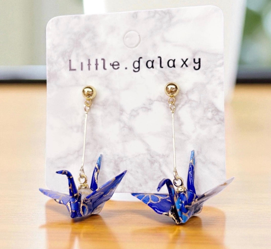 Japan hand printed paper limited special - paper origami crane earrings / ear clip on / dangle stud