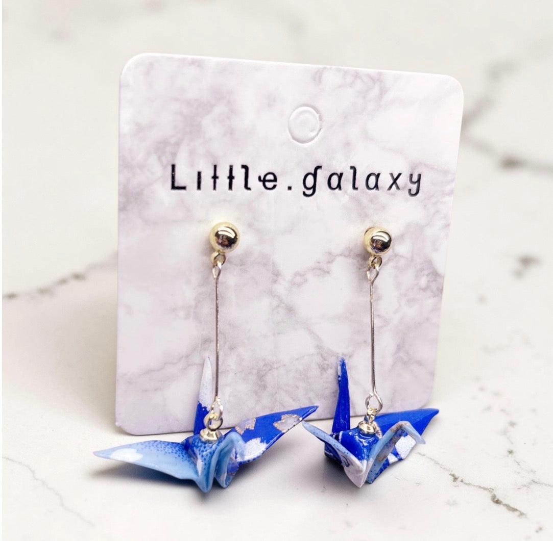Japan hand printed paper limited special - paper origami crane earrings / ear clip on / dangle stud