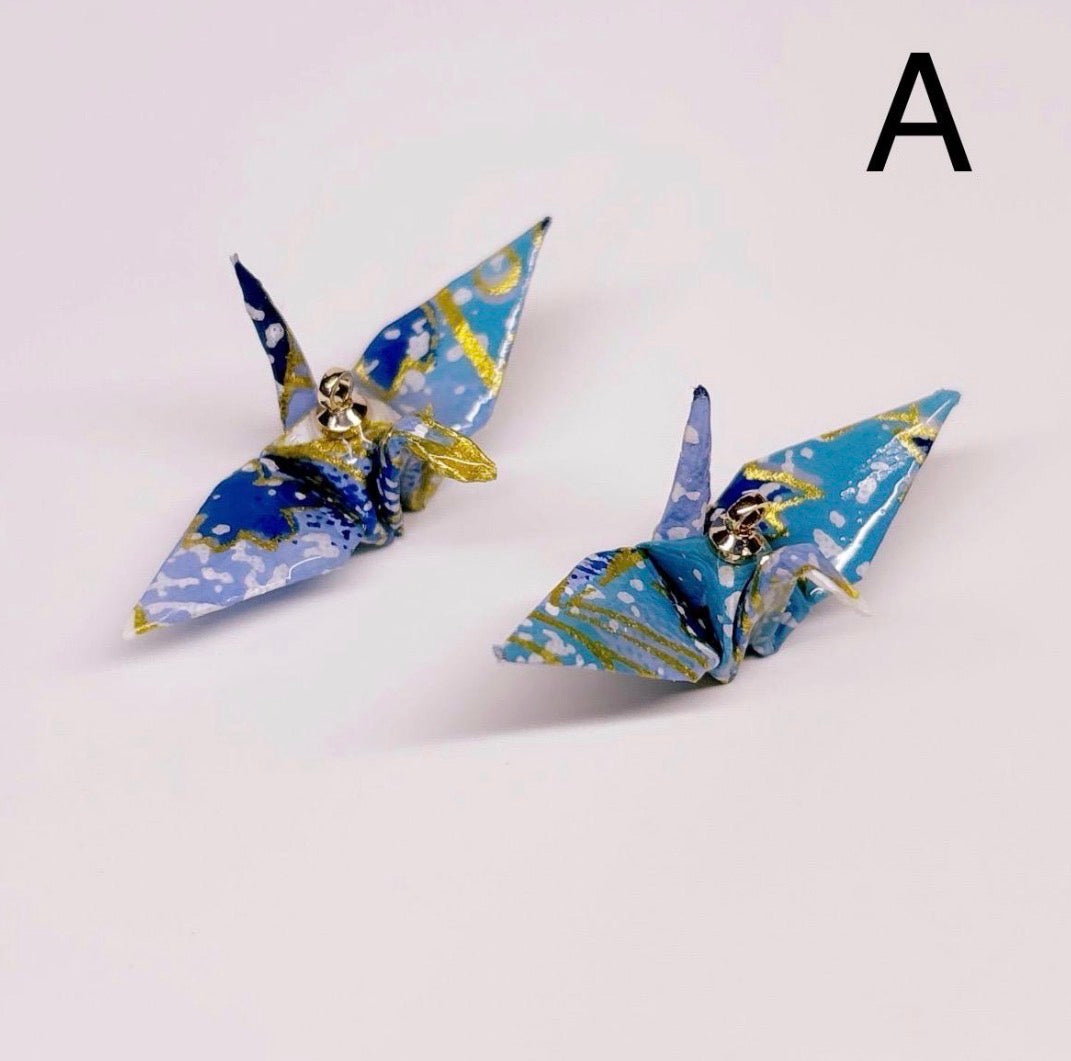 Japan hand printed paper limited special - paper origami crane earrings / ear clip on / dangle stud