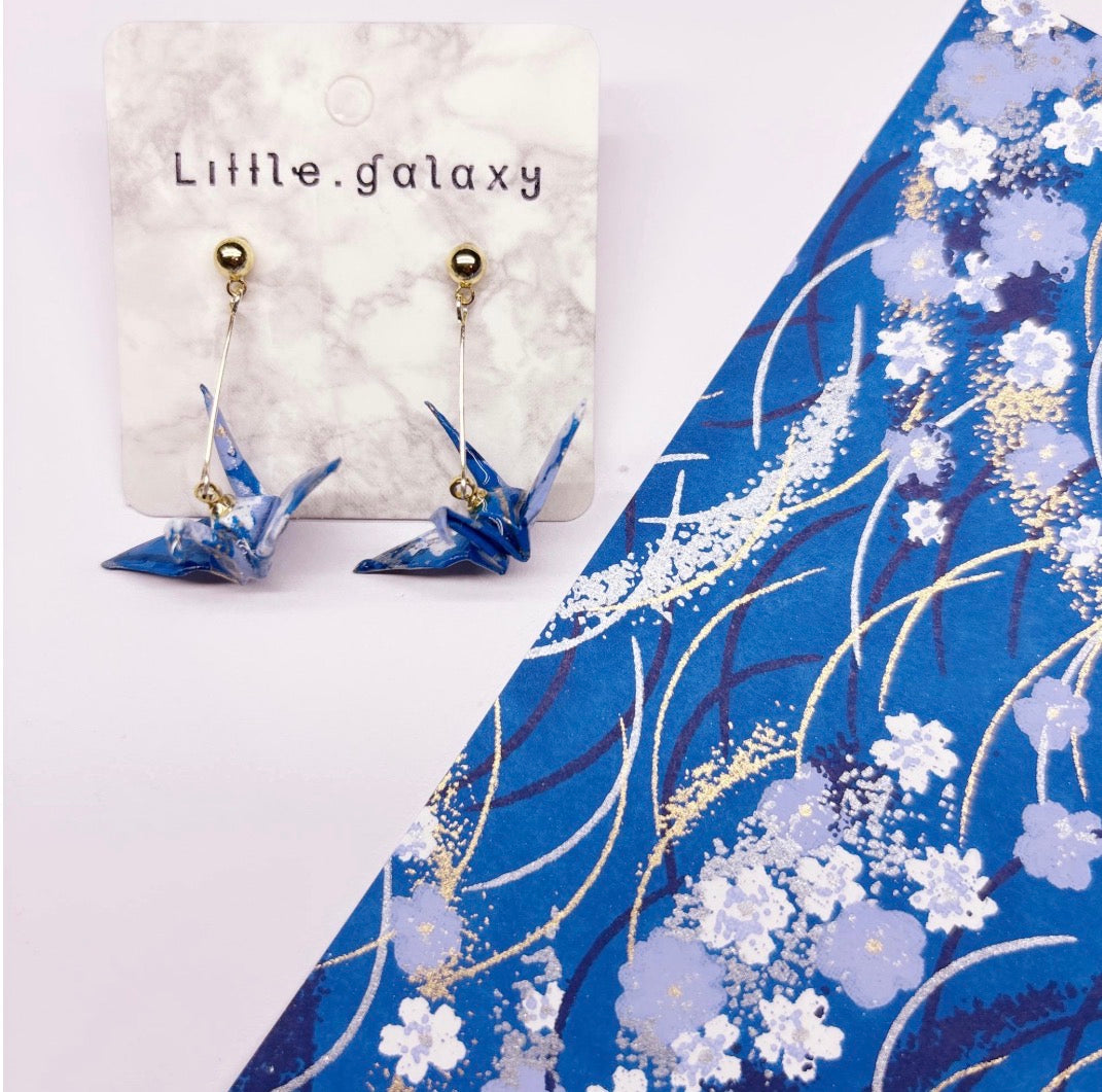 Japan hand printed paper limited special - paper origami crane earrings / ear clip on / dangle stud