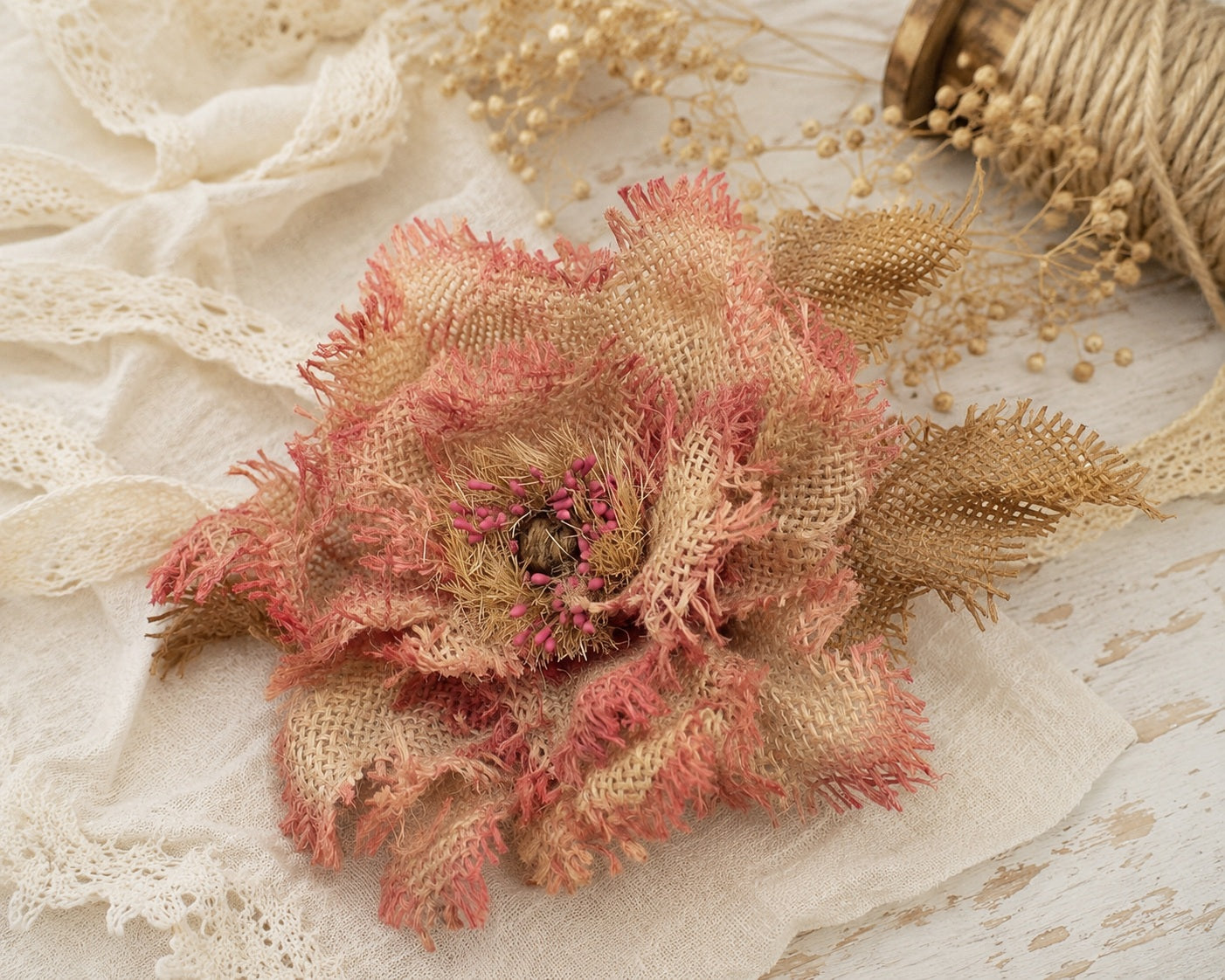 "Wild Burlap Bloom"  Handcrafted Burlap Flower Brooch / Hair Clip