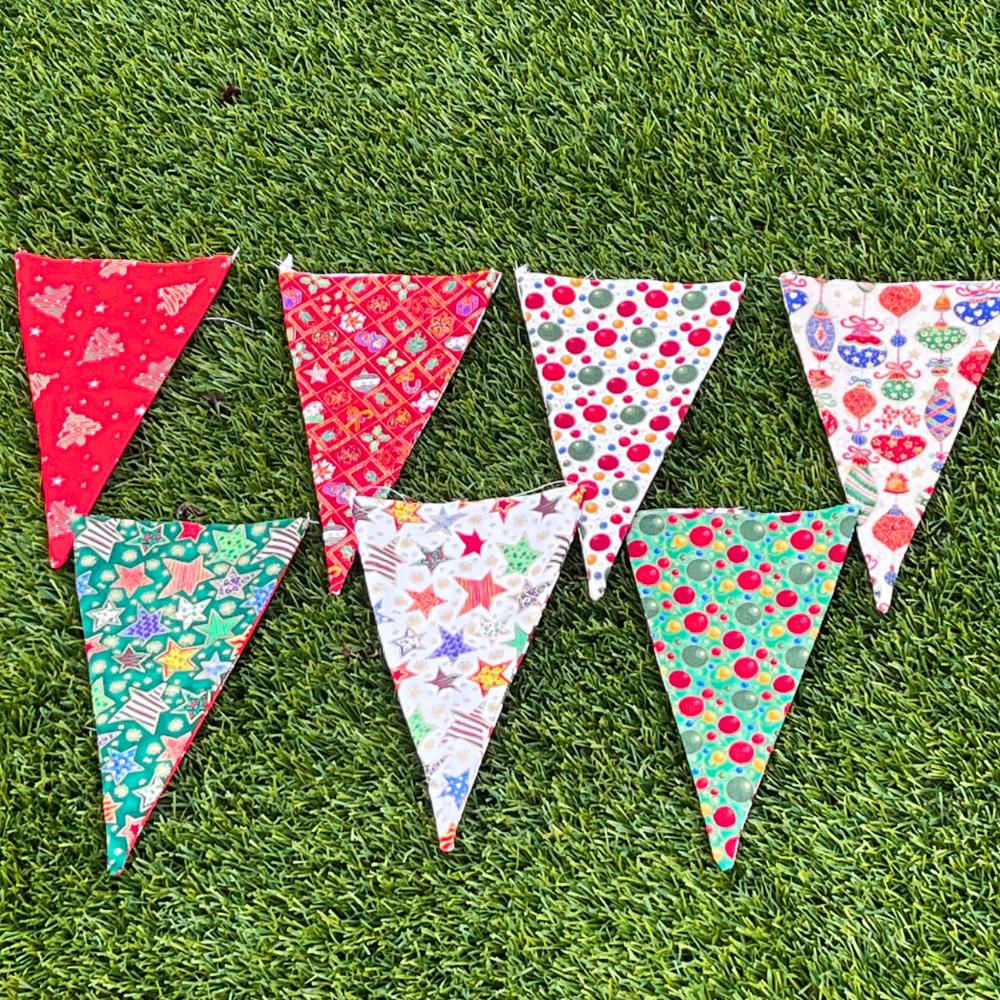 Handmade Bunting | Christmas | Stars | Baubles | Trees | 12 flags | double sided