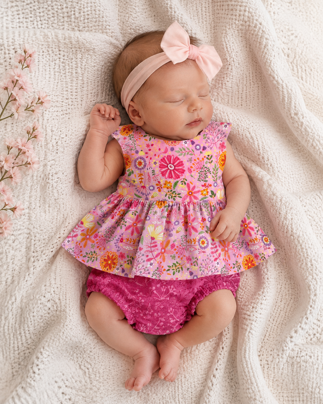 SIZE 000 Pink Meadow Baby Top & Bloomers Set