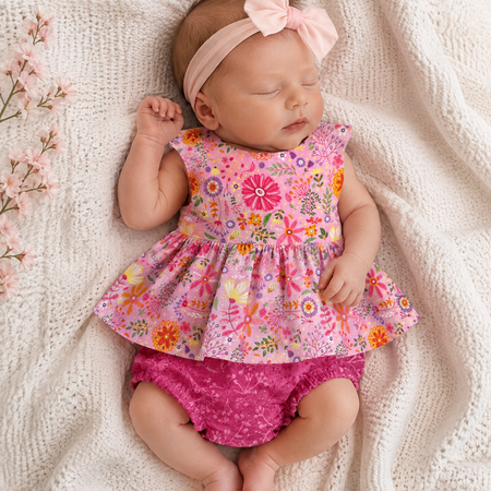 SIZE 000 Pink Meadow Baby Top & Bloomers Set