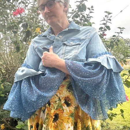 Upcycled Denim Jacket Full Chiffon Sleeves