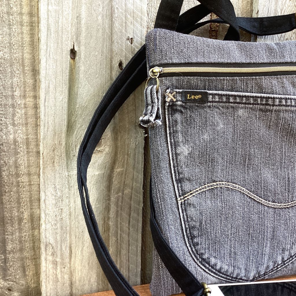 Grey Upcycled Denim Crossbody Bag – Jeans Back Pocket