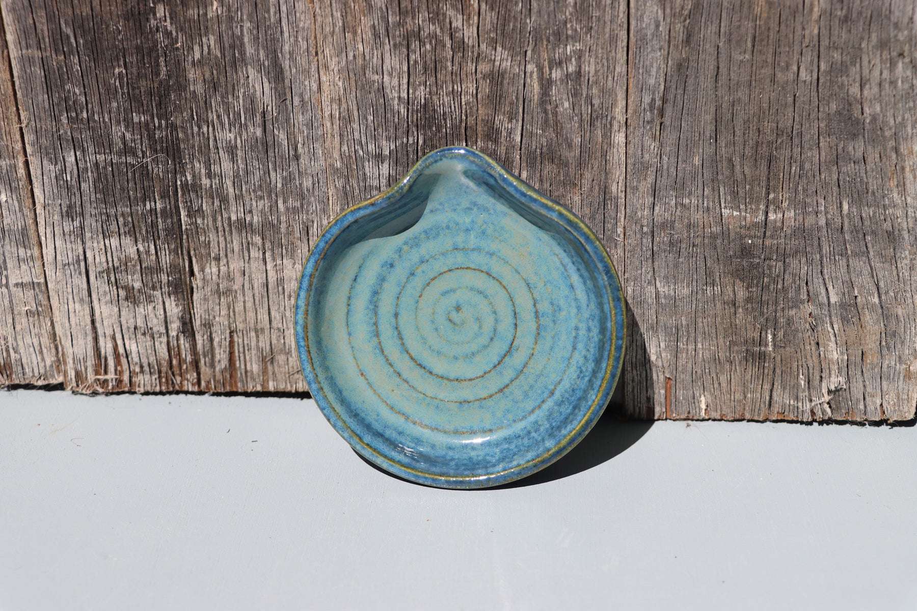 Stoneware Spoon Rest: Speckled blue green