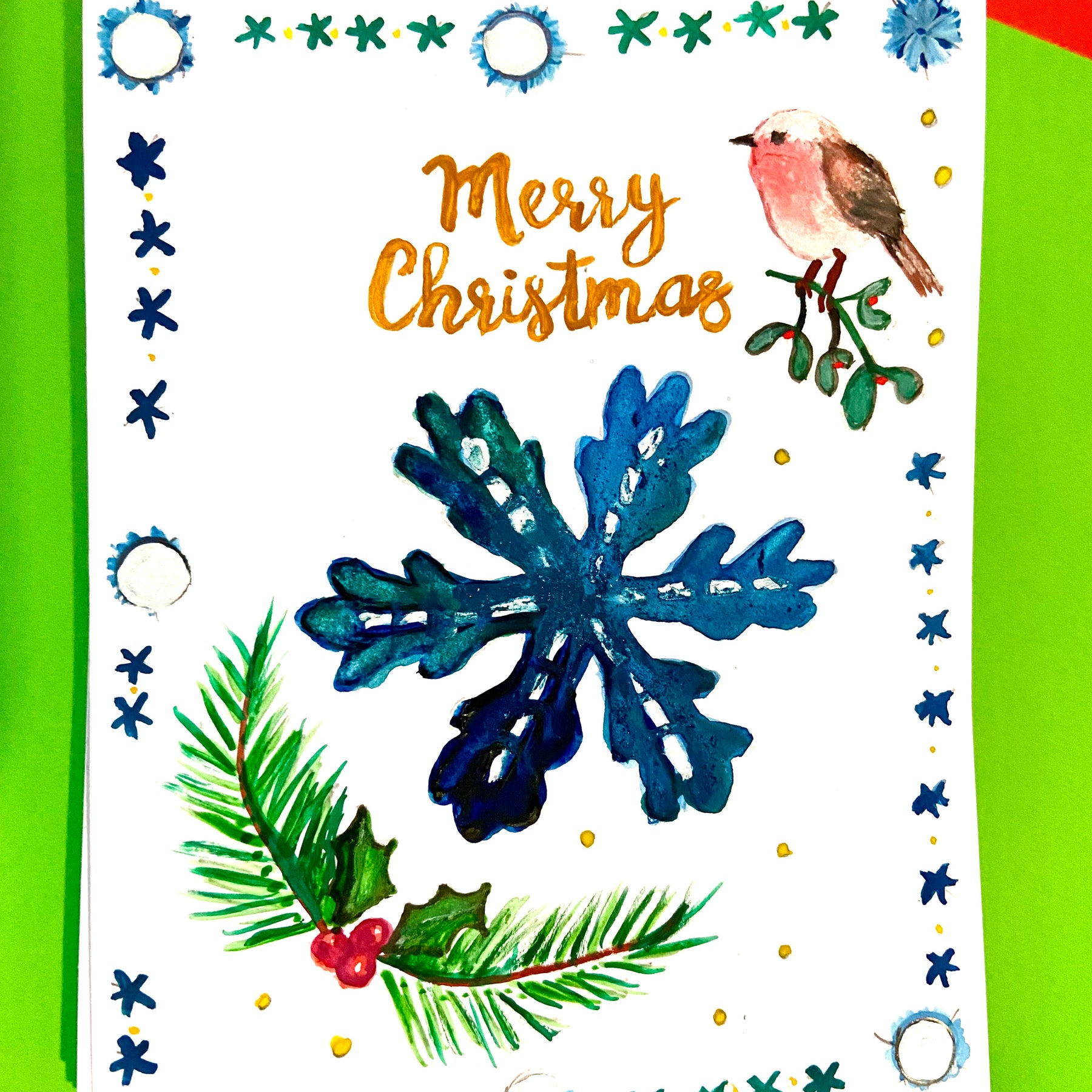 Hand Painted Christmas Card - blue version
