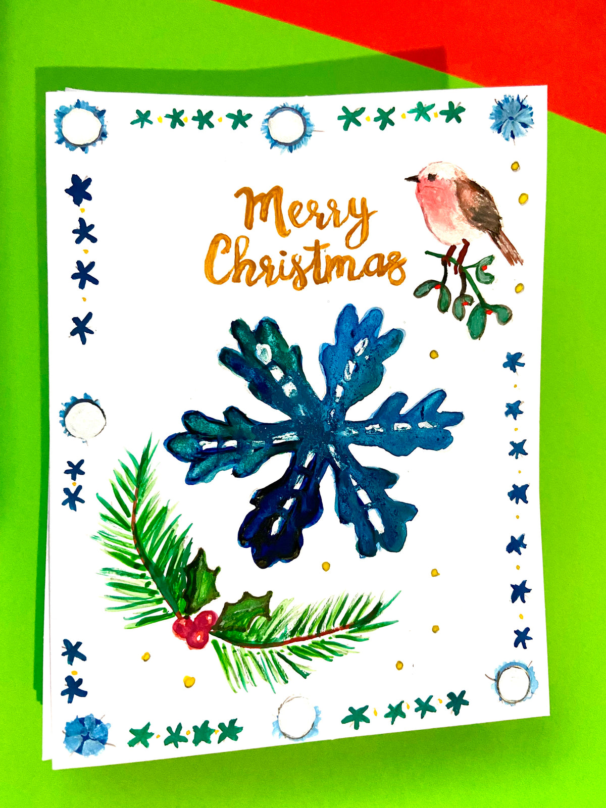 Hand Painted Christmas Card - blue version