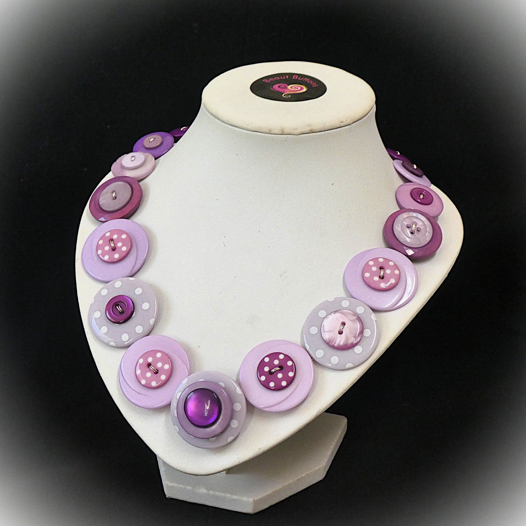 Button necklace and stud earrings - Lilac Delight