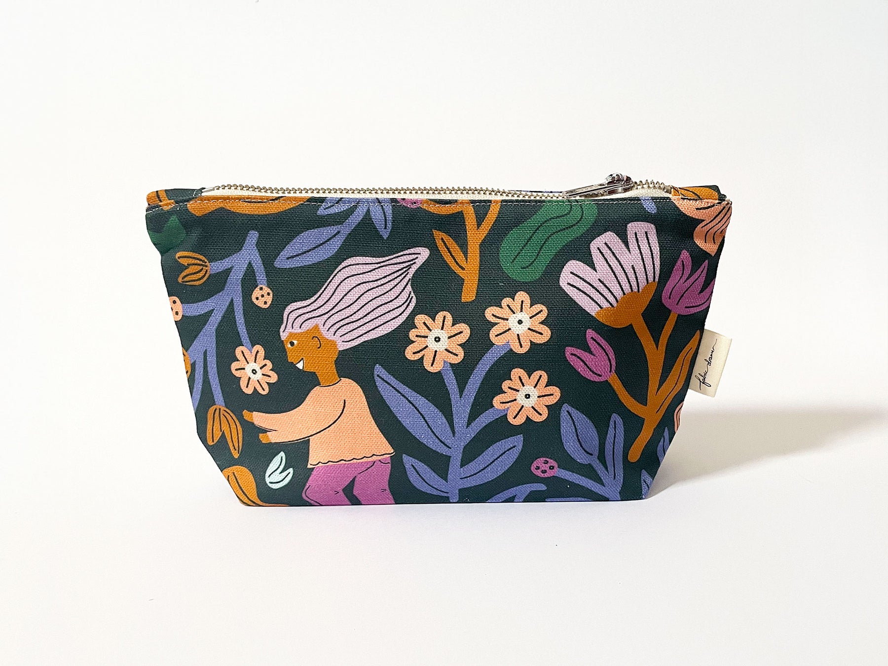 Make-up, Travel, Clutch, Handmade Fabric Zip Purse - Frolic (Dark)