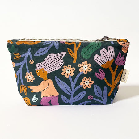Make-up, Travel, Clutch, Handmade Fabric Zip Purse - Frolic (Dark)