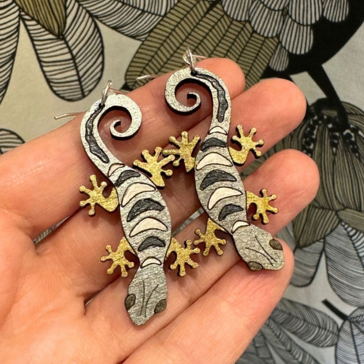 Australian Gecko Hand Painted Earrings