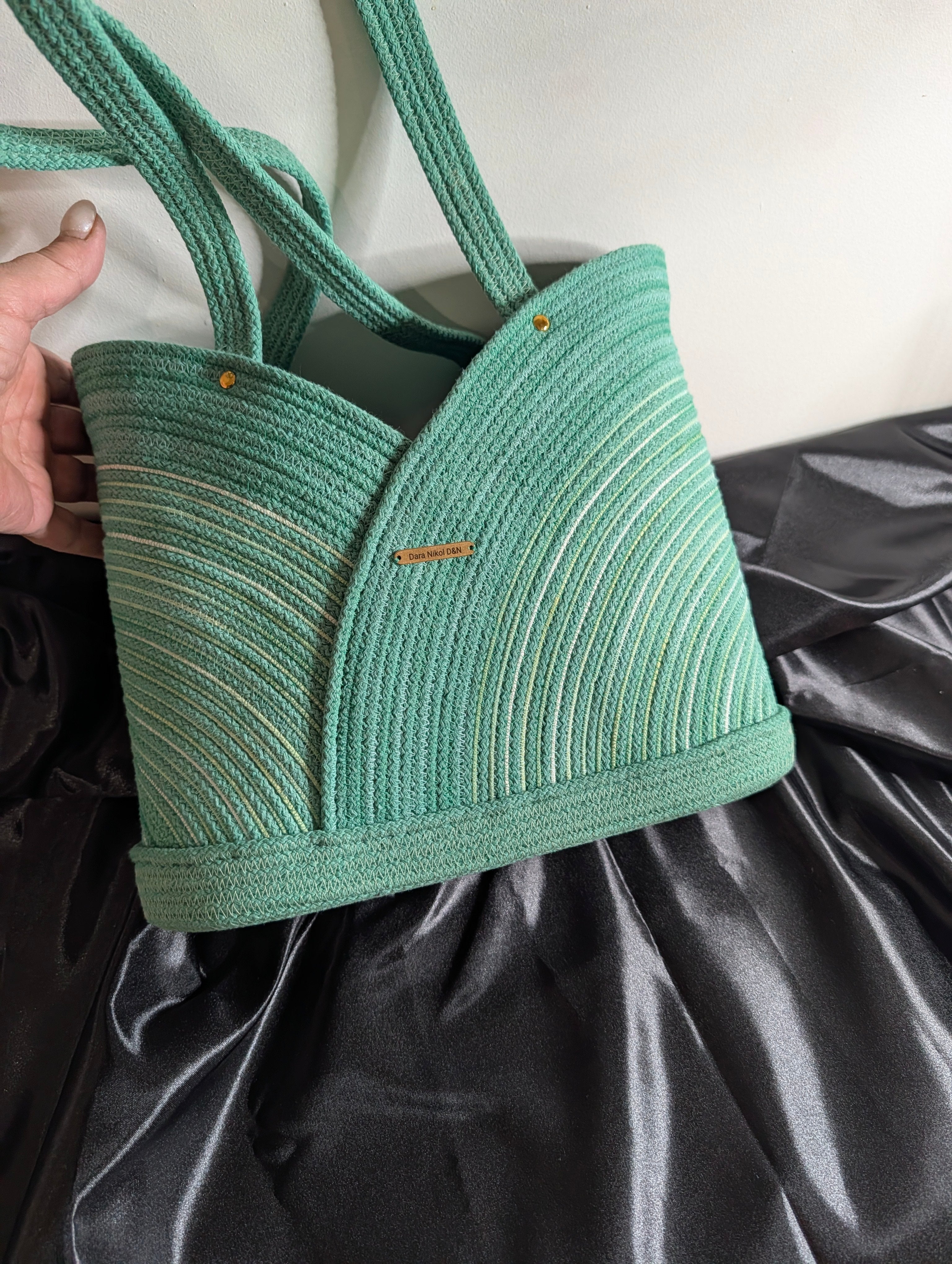 Lagoon Large Handmade Cotton Cord Tote Bag