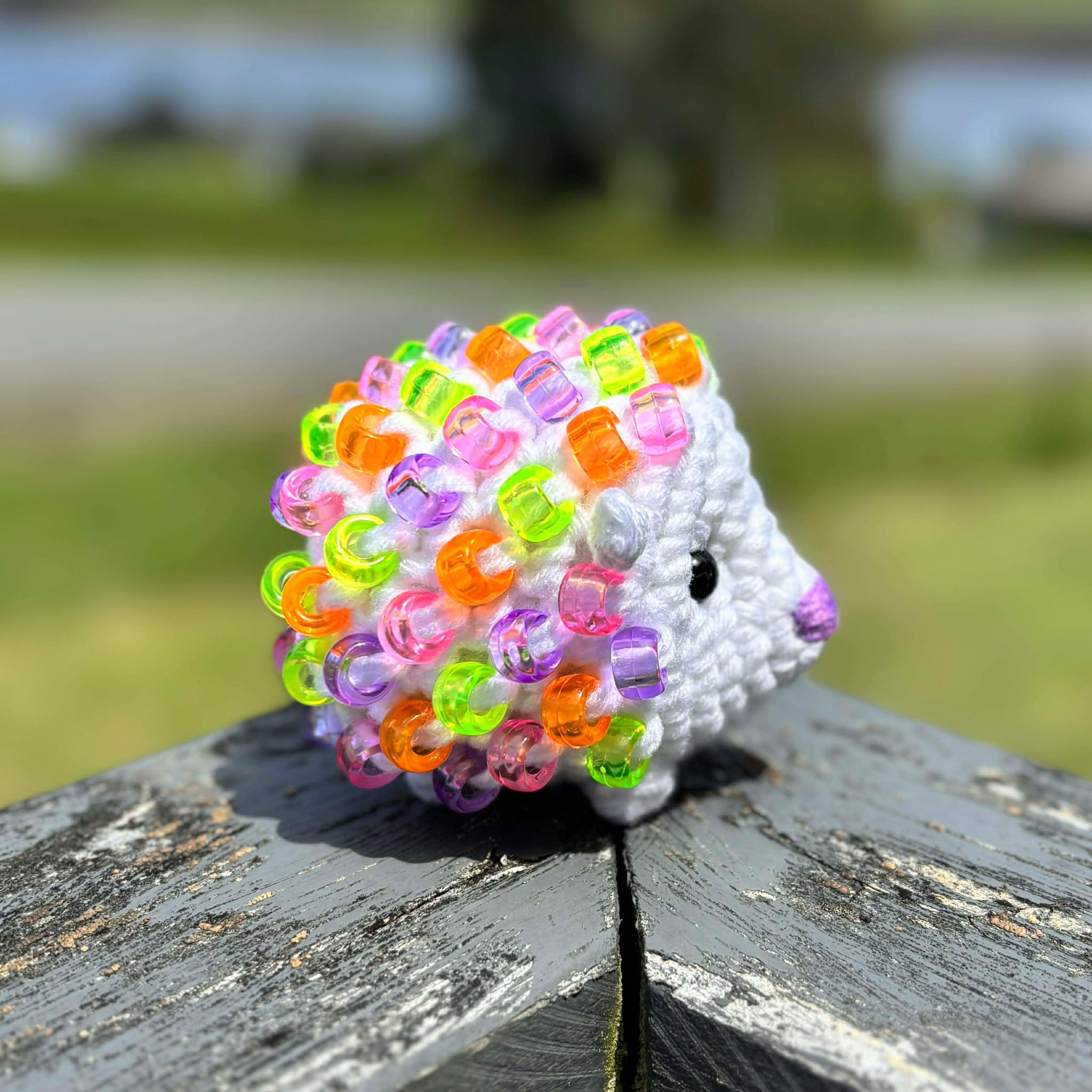 Hedgehog Crochet Beaded Fidget Toy - White and Bright Colours
