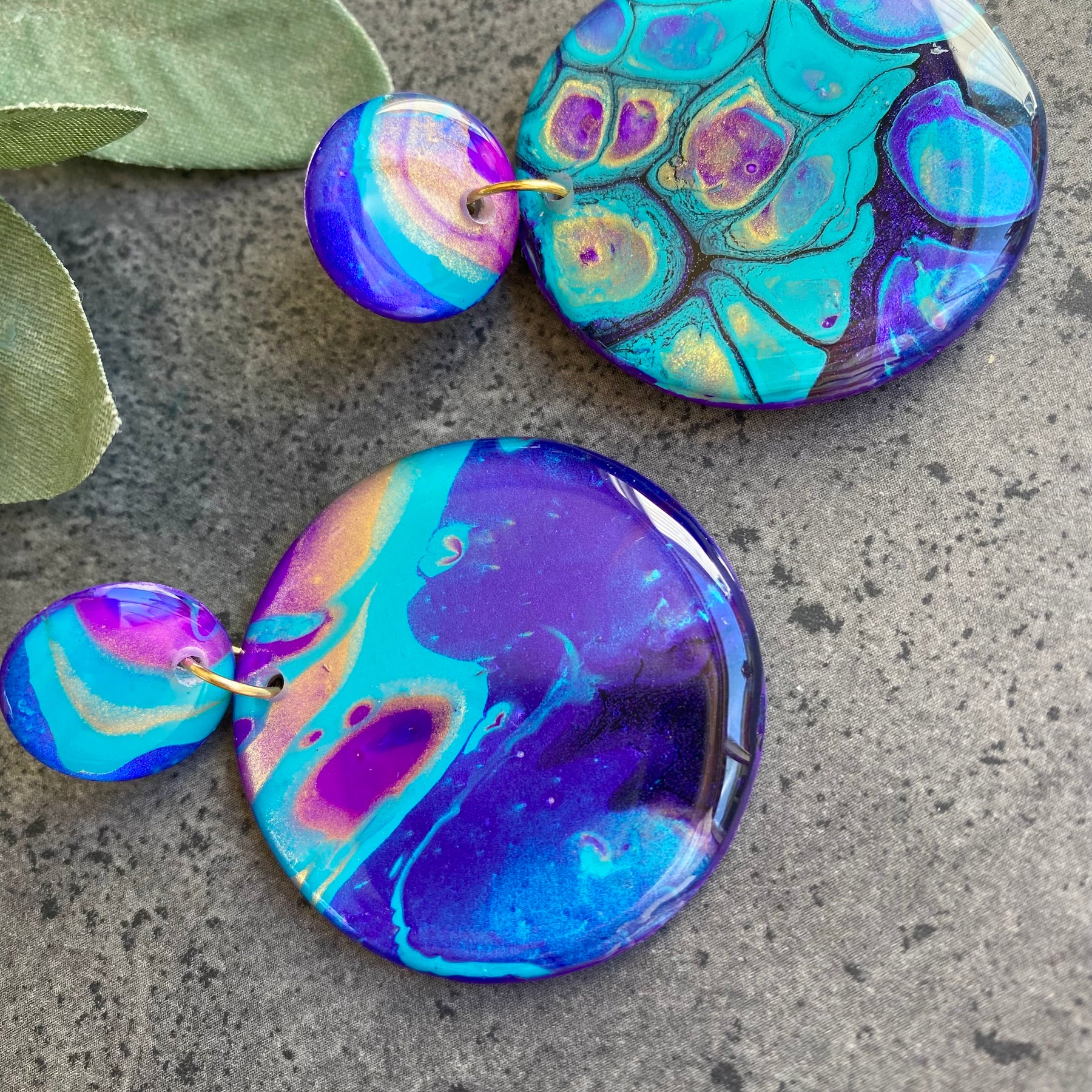 Turquoise Purple Stud Dangle Earrings