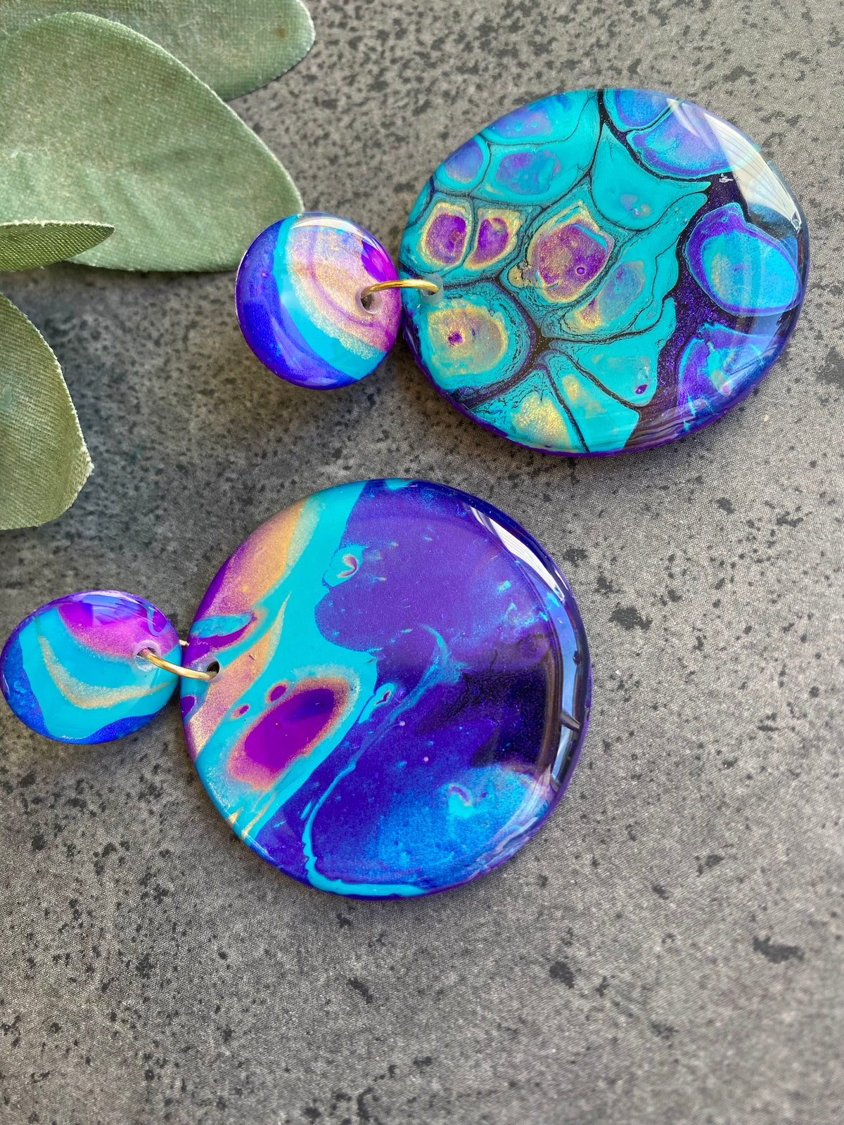 Turquoise Purple Stud Dangle Earrings