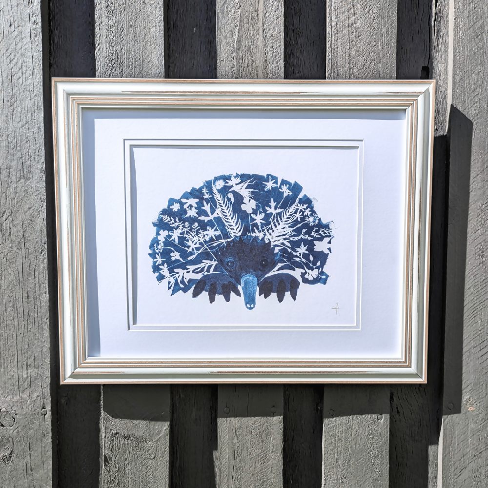 Echidna ~ Australian Animal Art ~ Cyanotype Print ~ Eco-friendly ~ 100% Recycled Nature You Can See