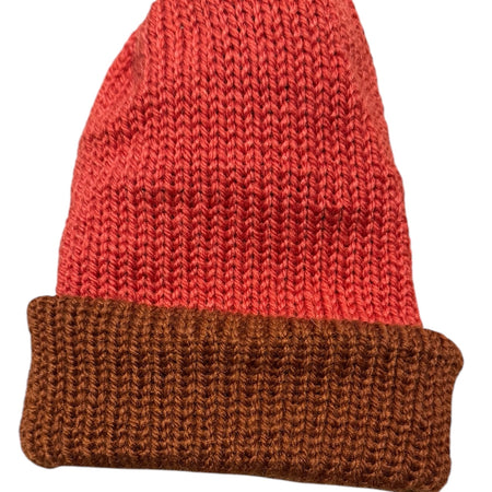 Hand Knit Reversible Beanie Orange Brown