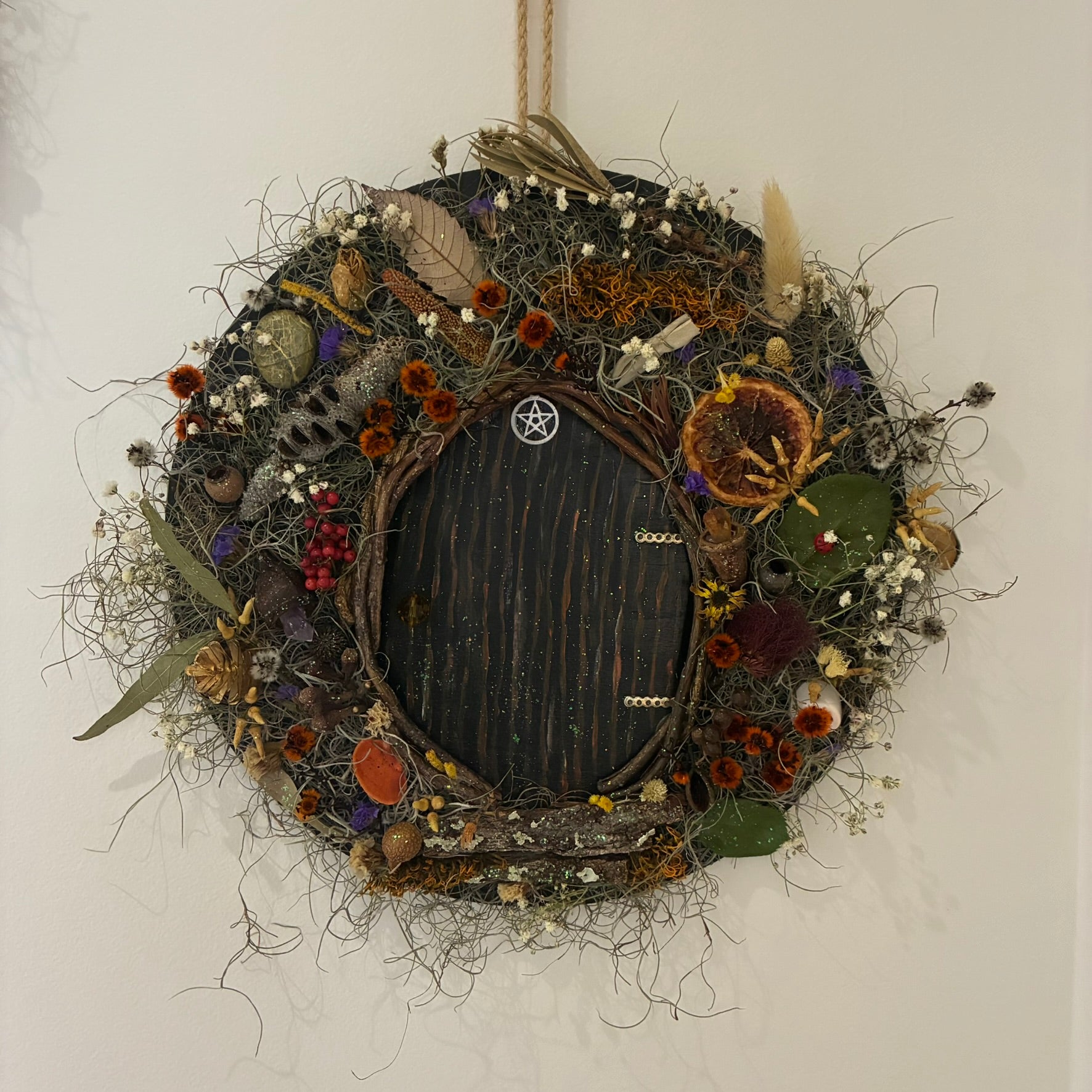 Wreath - Hobbit Faery Door (Black with Pentagram)