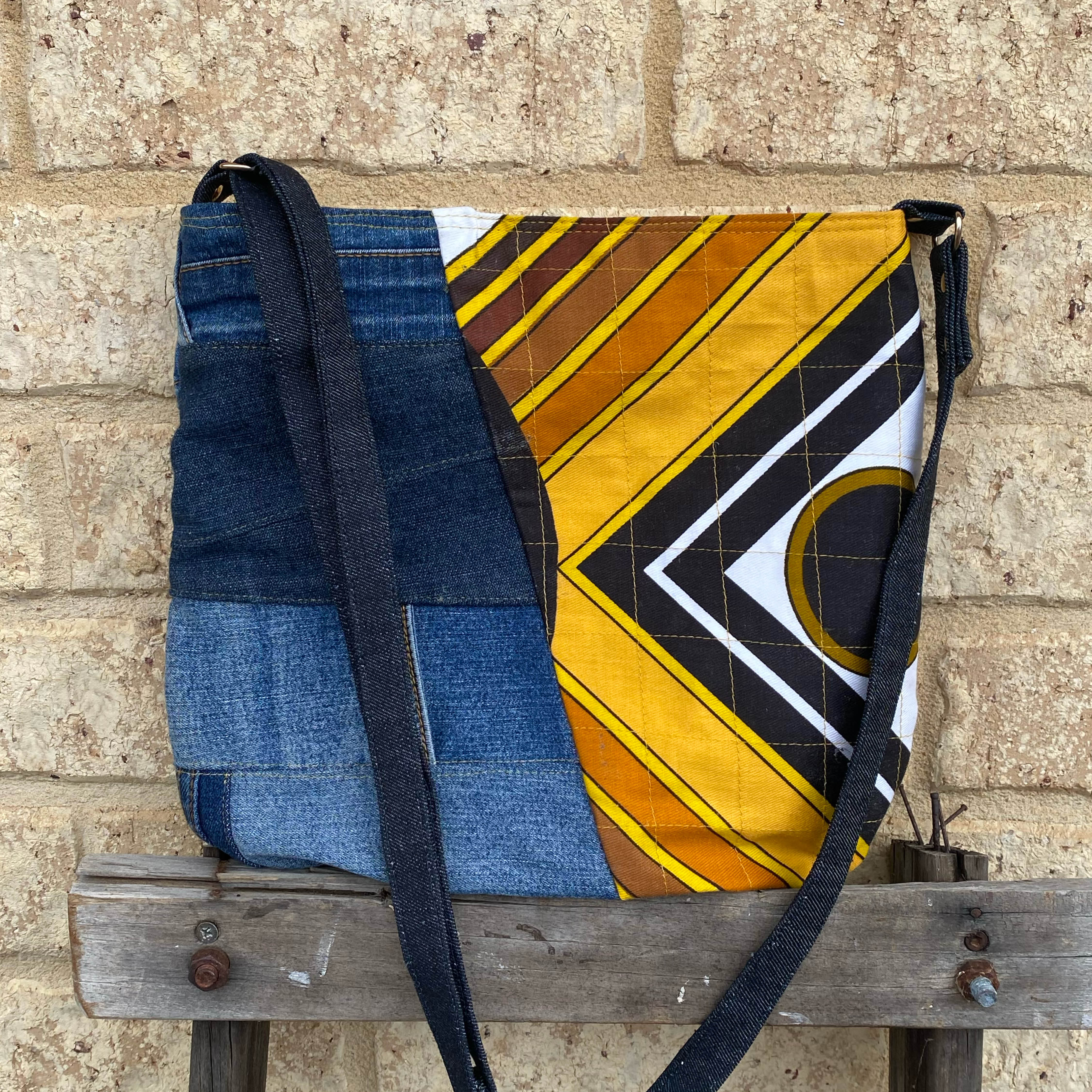 Geo Glow Handmade Shoulder Bag Upcycled Vintage Fabrics & Denim