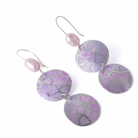 Anodised aluminium earrings hand printed Pink Mosaic Collection - A252