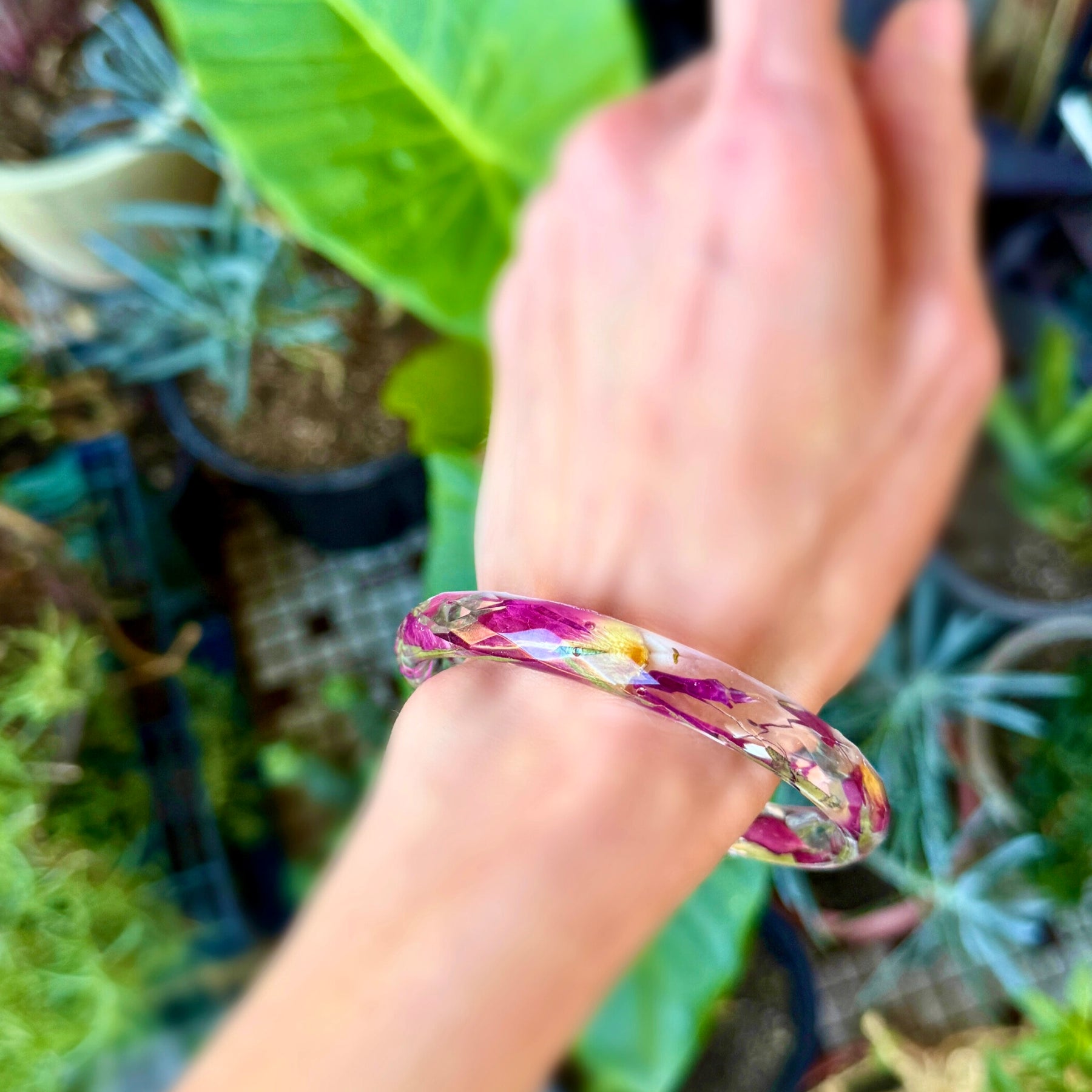 Real Flower Resin Bangle: Pressed Flower jewellery