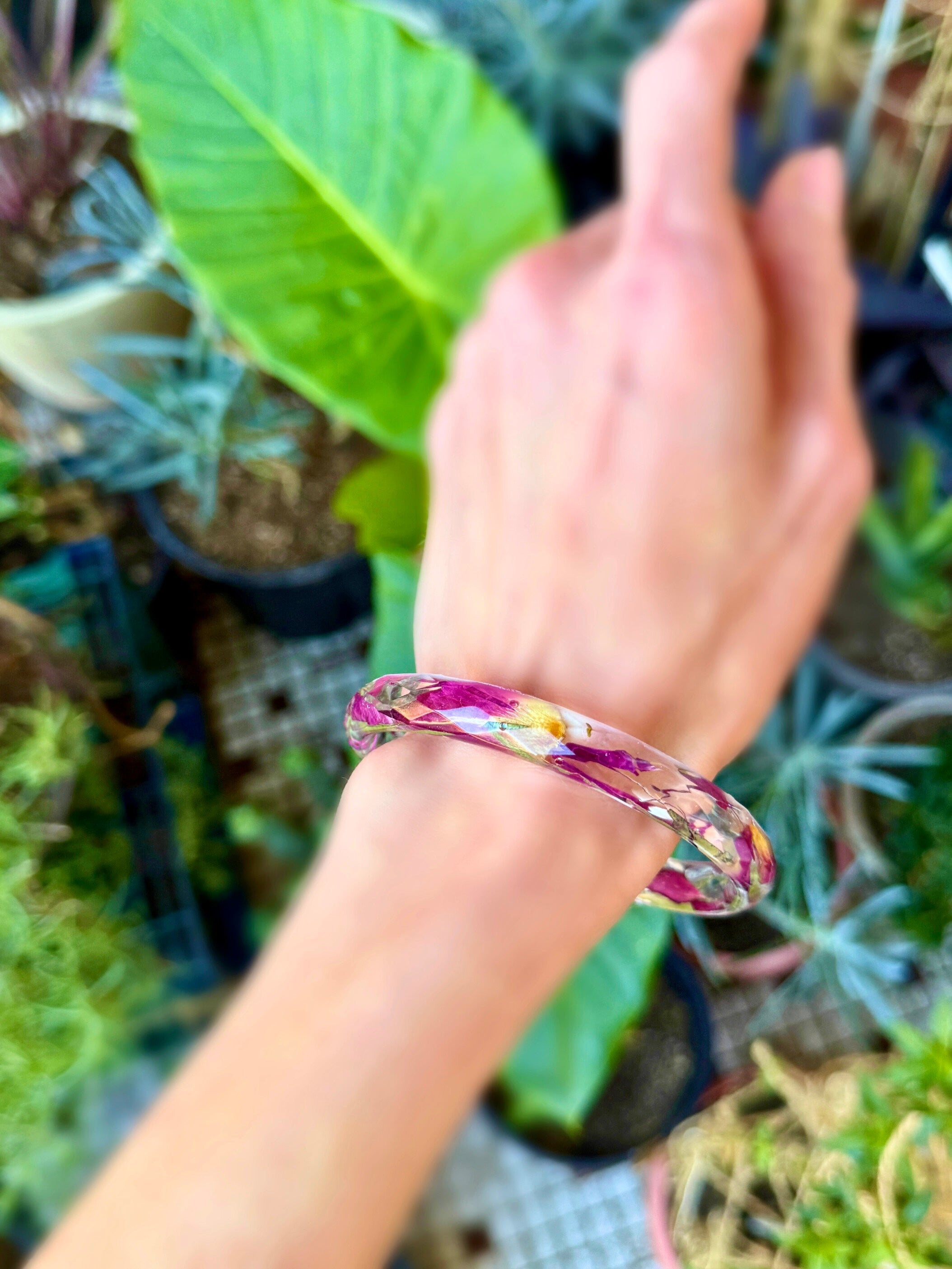 Real Flower Resin Bangle: Pressed Flower jewellery