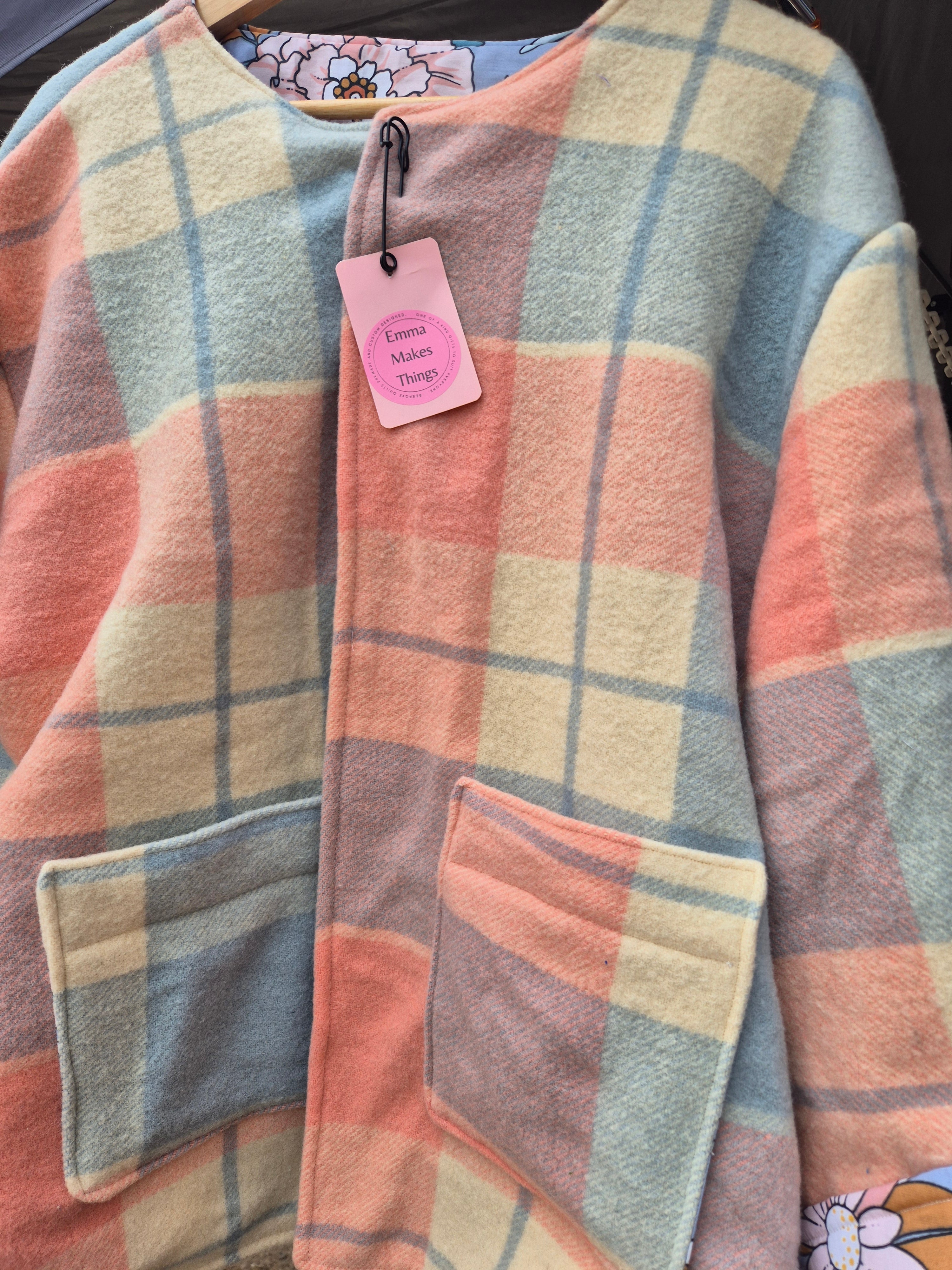 Upcycled woollen blanket jacket size 18