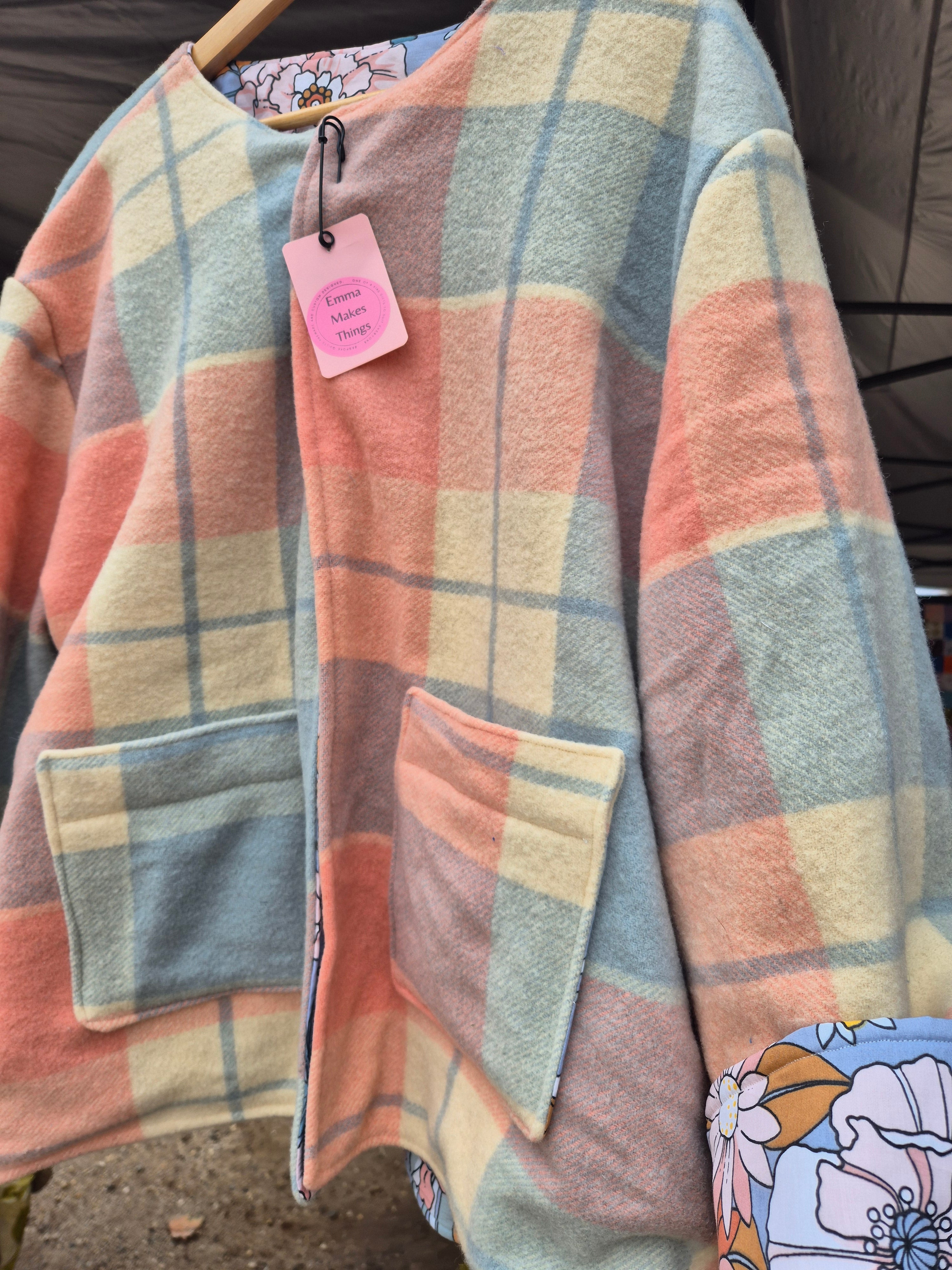 Upcycled woollen blanket jacket size 18