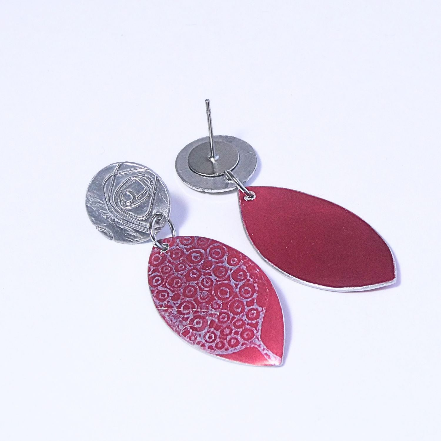 Hand printed anodised aluminium earrings - Scarlet Grace Collection
