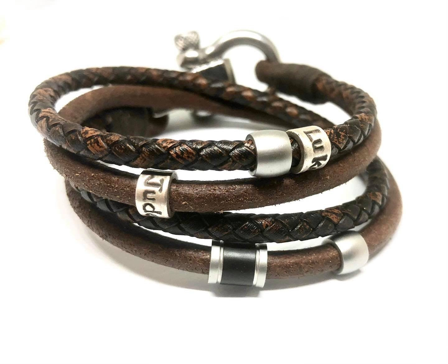 4 Cord Silver Bead Leather Wrap  - personalised