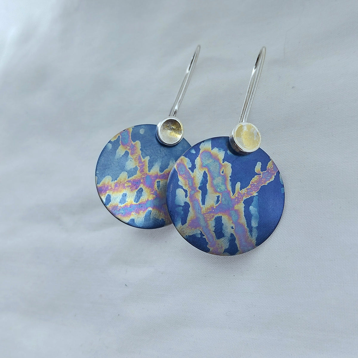 Hand painted Blue Titanium Discs with Keum-boo Feature