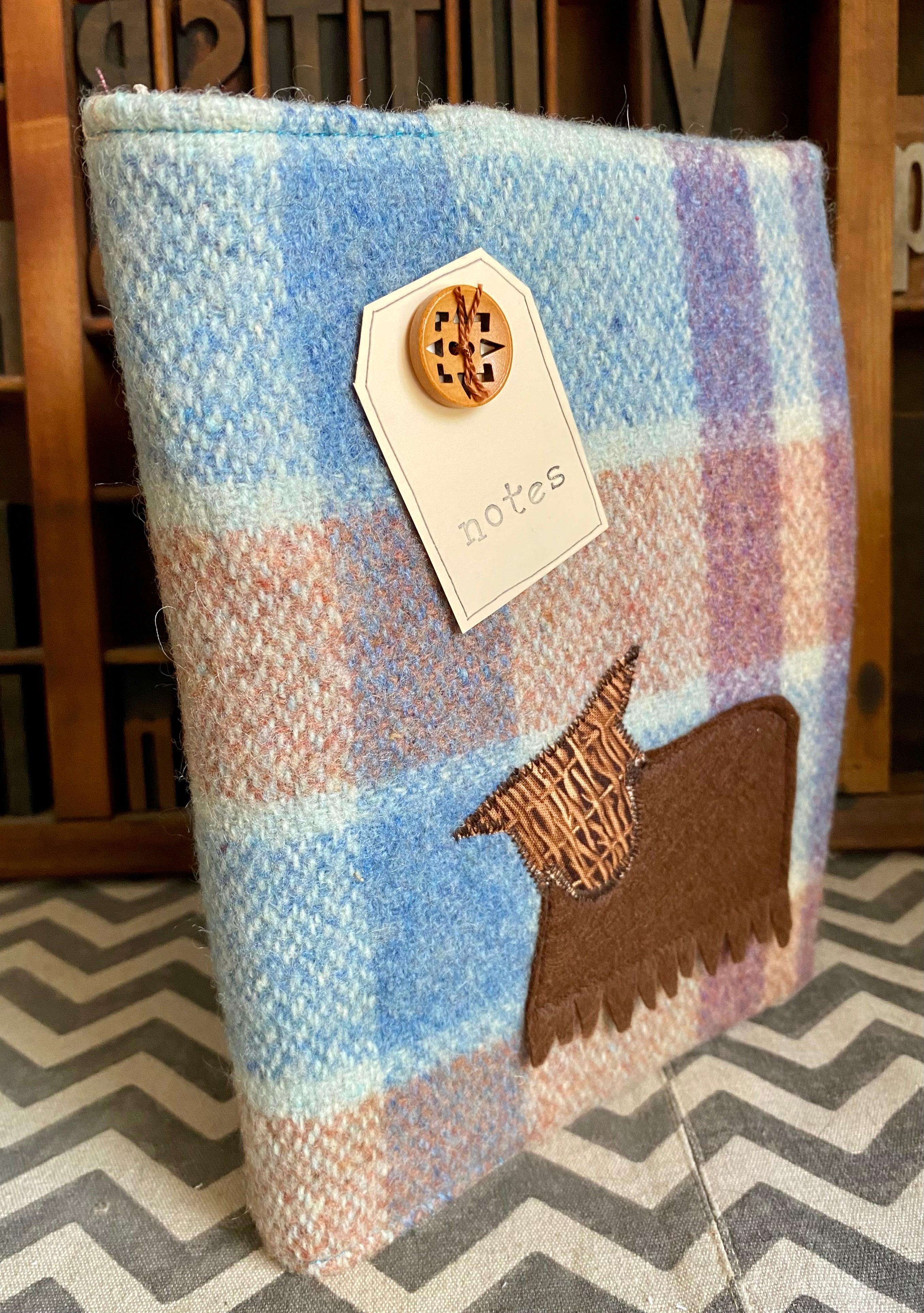 A5 Upcycled Notebook Highland Cow - Blue