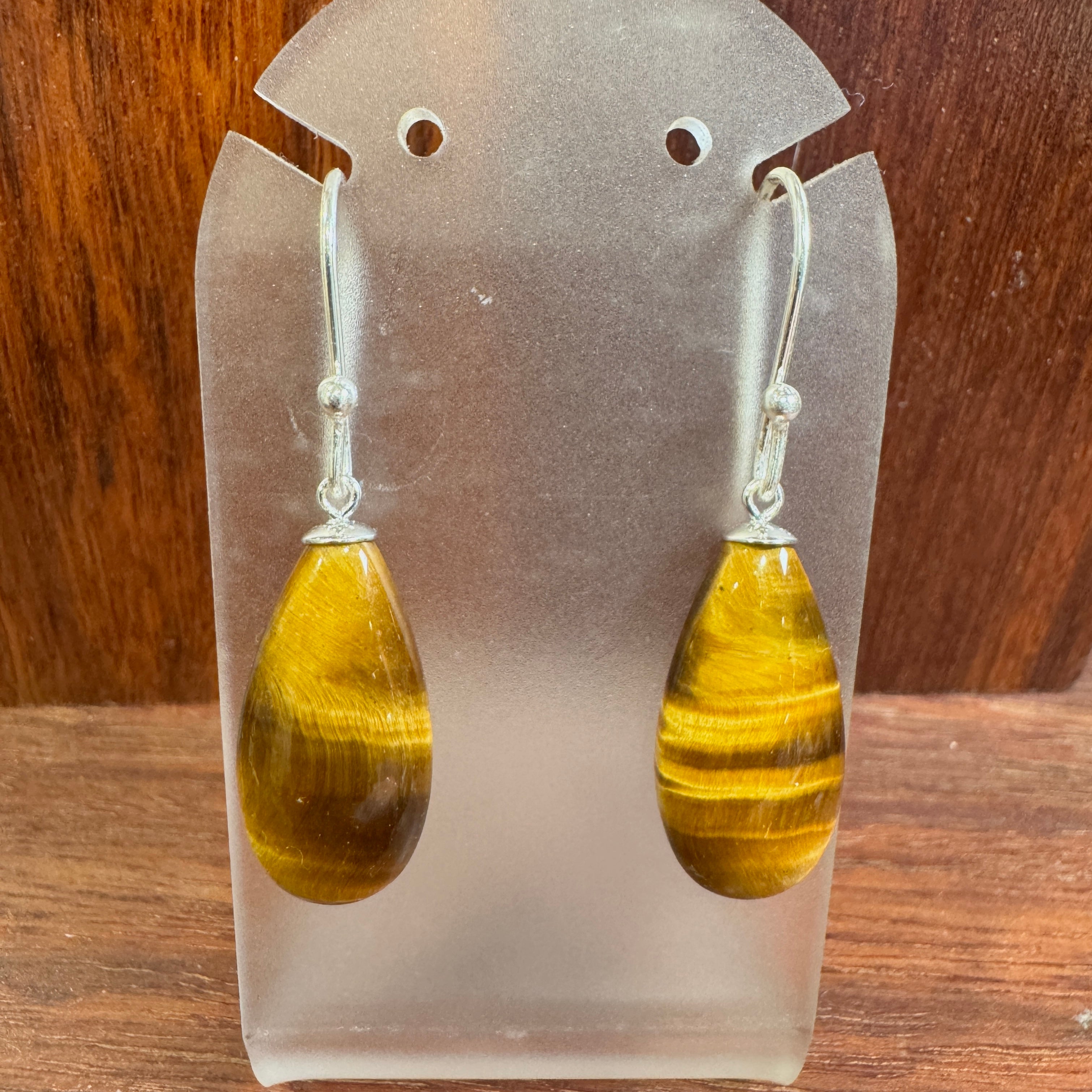 Tiger eye drop sterling silver earrings