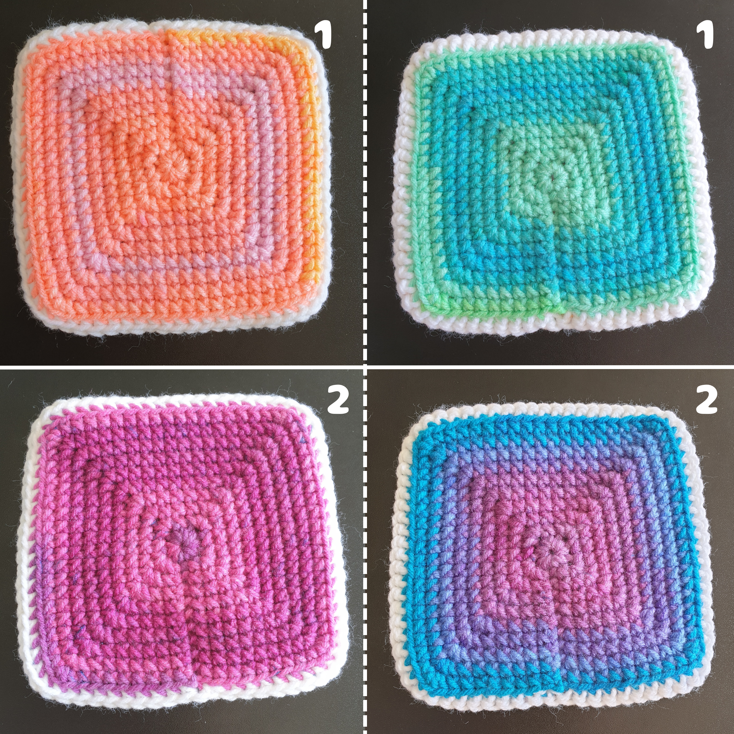 Hand Crochet Colourful Thick Square Coaster : Two Sided ,  Double Sided