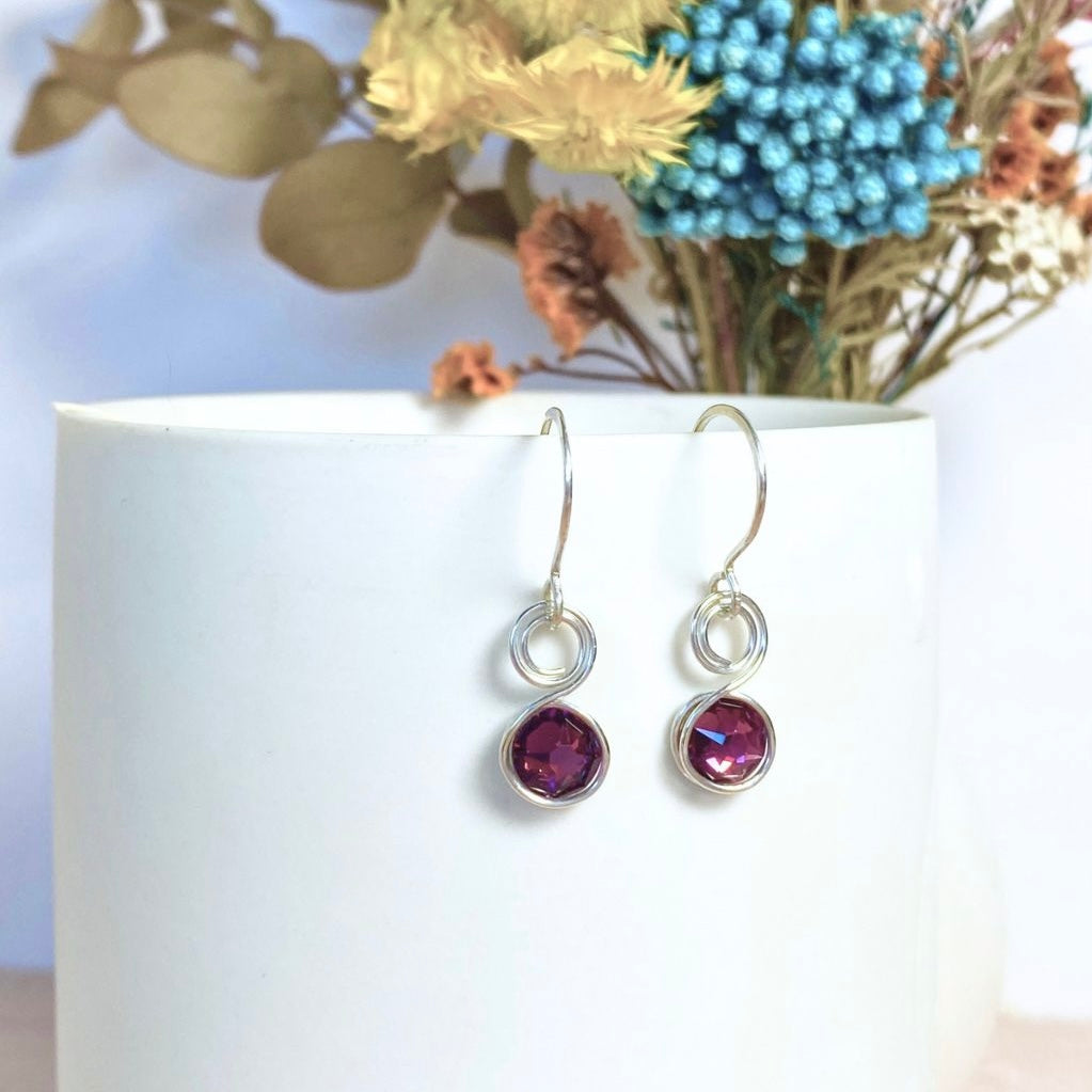Amethyst purple crystal dangle earrings | Sterling silver | February birthstone gift