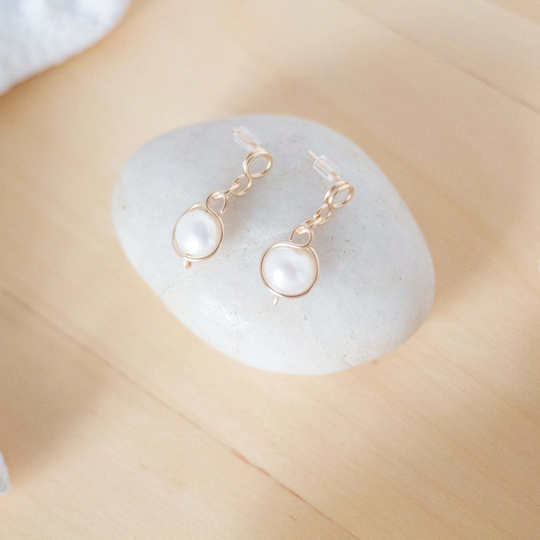 Baroque Pearl Gold Loop Stud Earrings | 14K Gold Filled