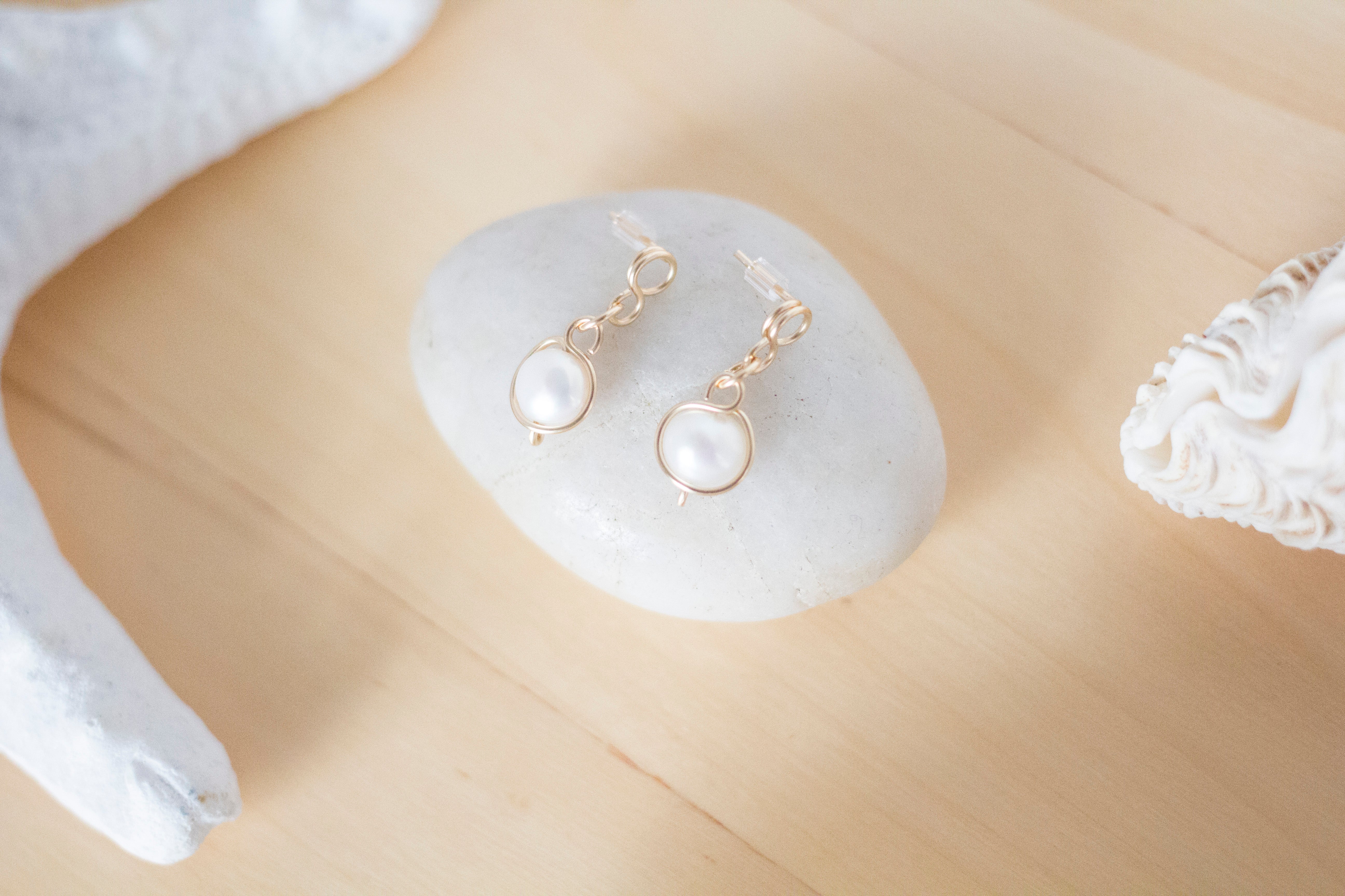 Baroque Pearl Gold Loop Stud Earrings | 14K Gold Filled