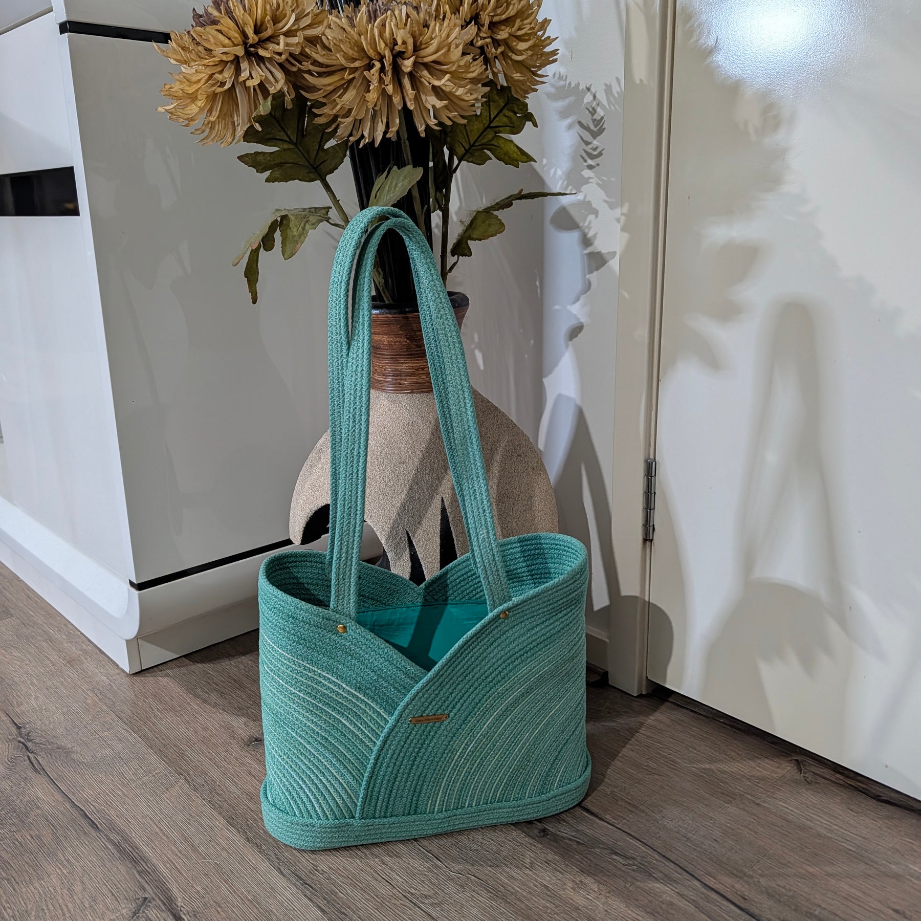 Lagoon Large Handmade Cotton Cord Tote Bag