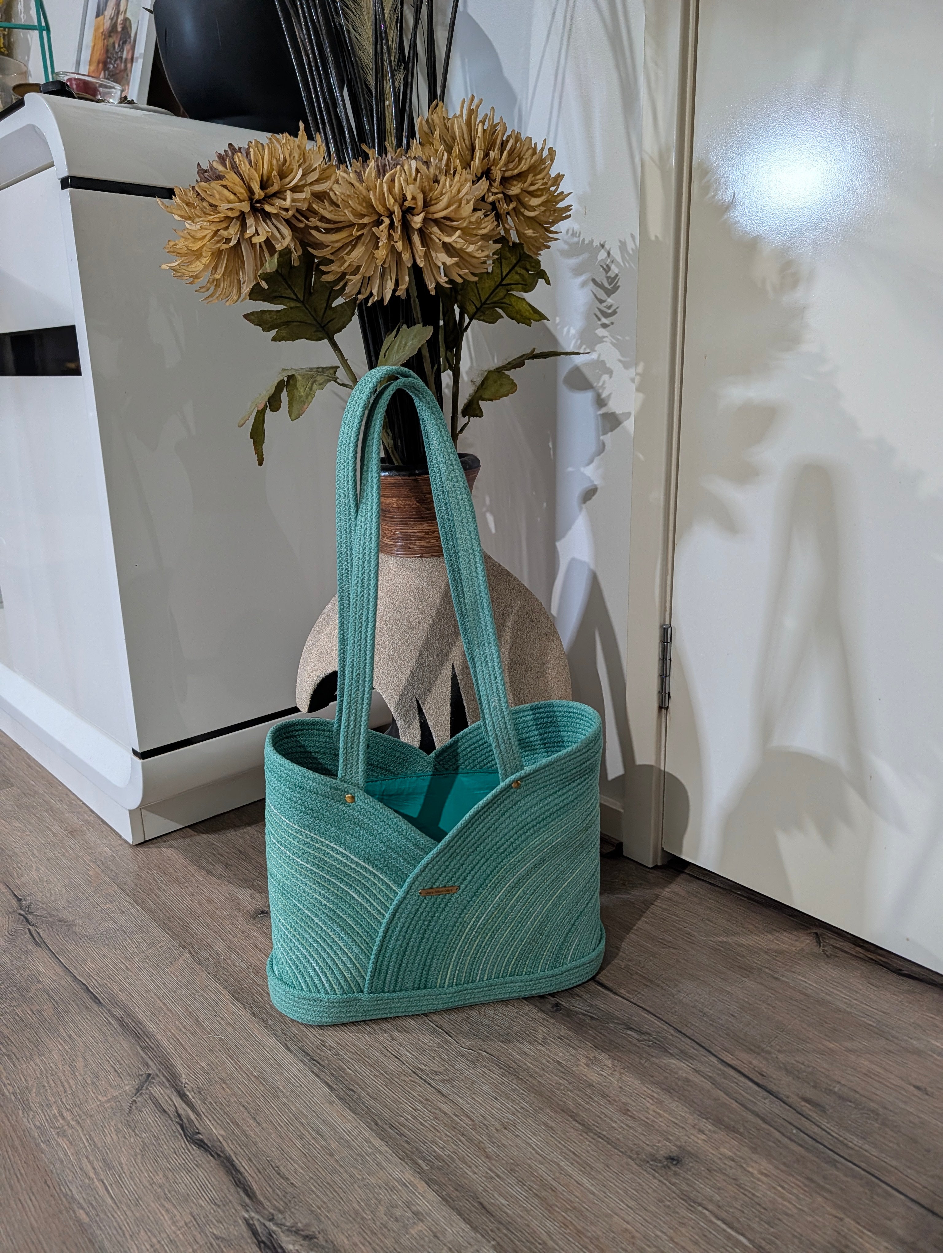 Lagoon Large Handmade Cotton Cord Tote Bag